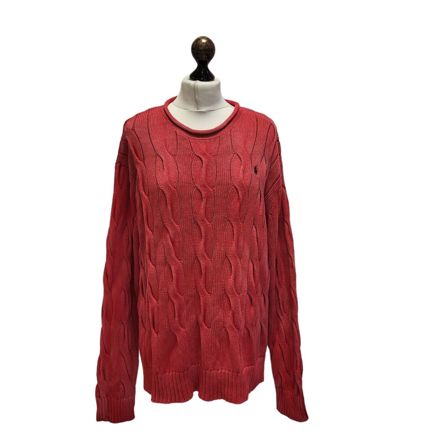 Polo Ralph Lauren Jumper Round Neck Cable Knit Pink Uk Women's Size XL G391