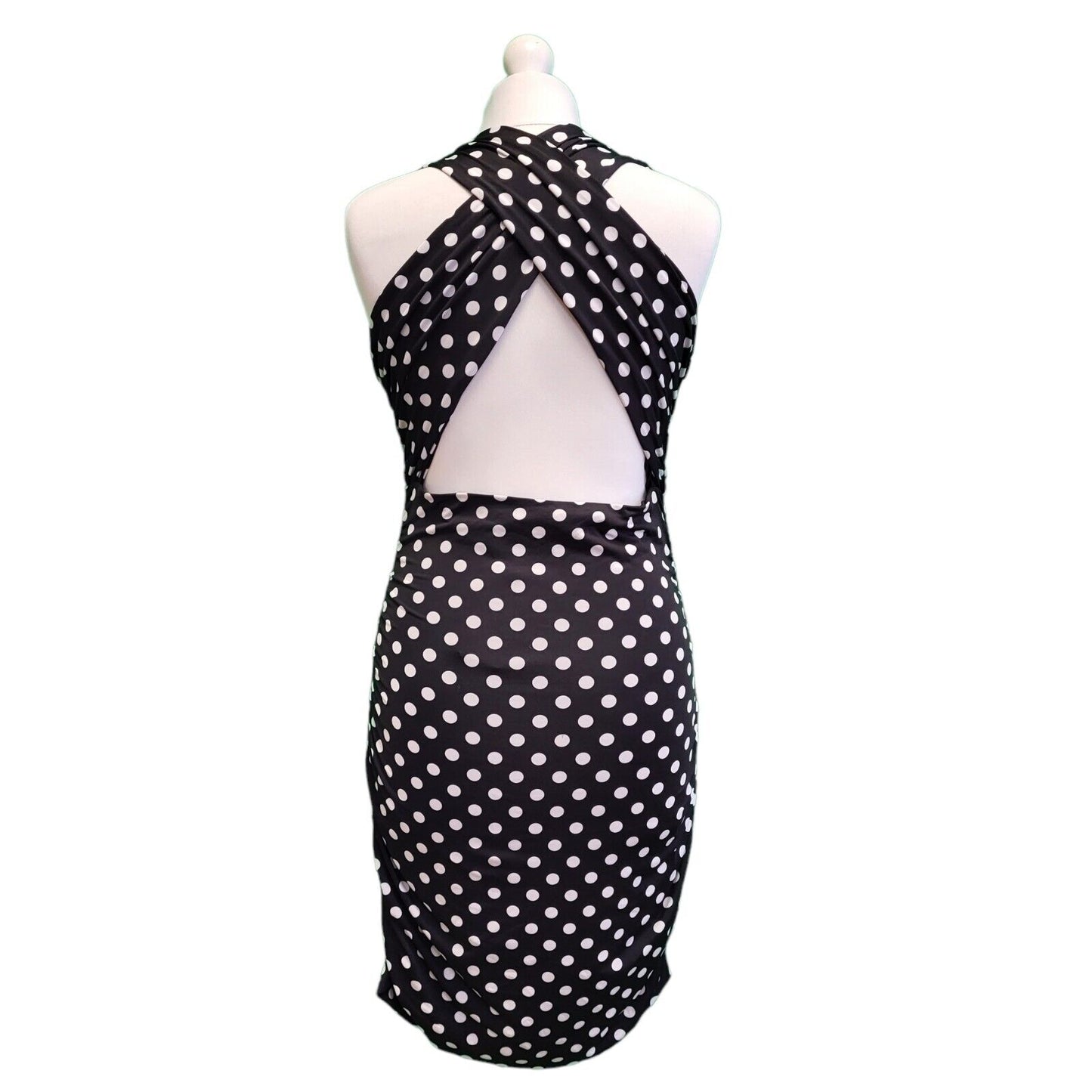Guess Black White Polka Dot Off Shoulder Bodycon Dress Women's BNWT UK M G818