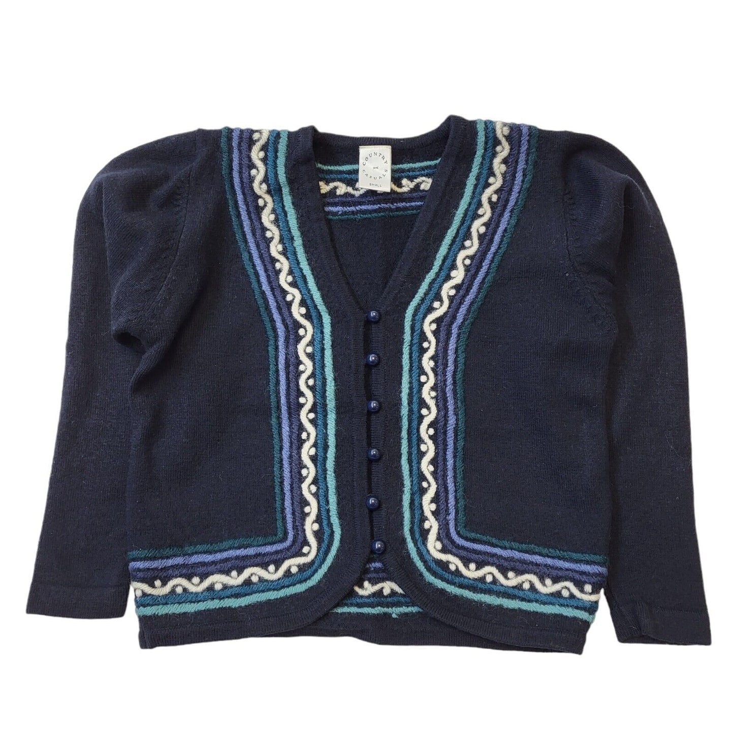 Country Casuals Blue Knit Button Front Wool Cardigan Women's UK Small H177