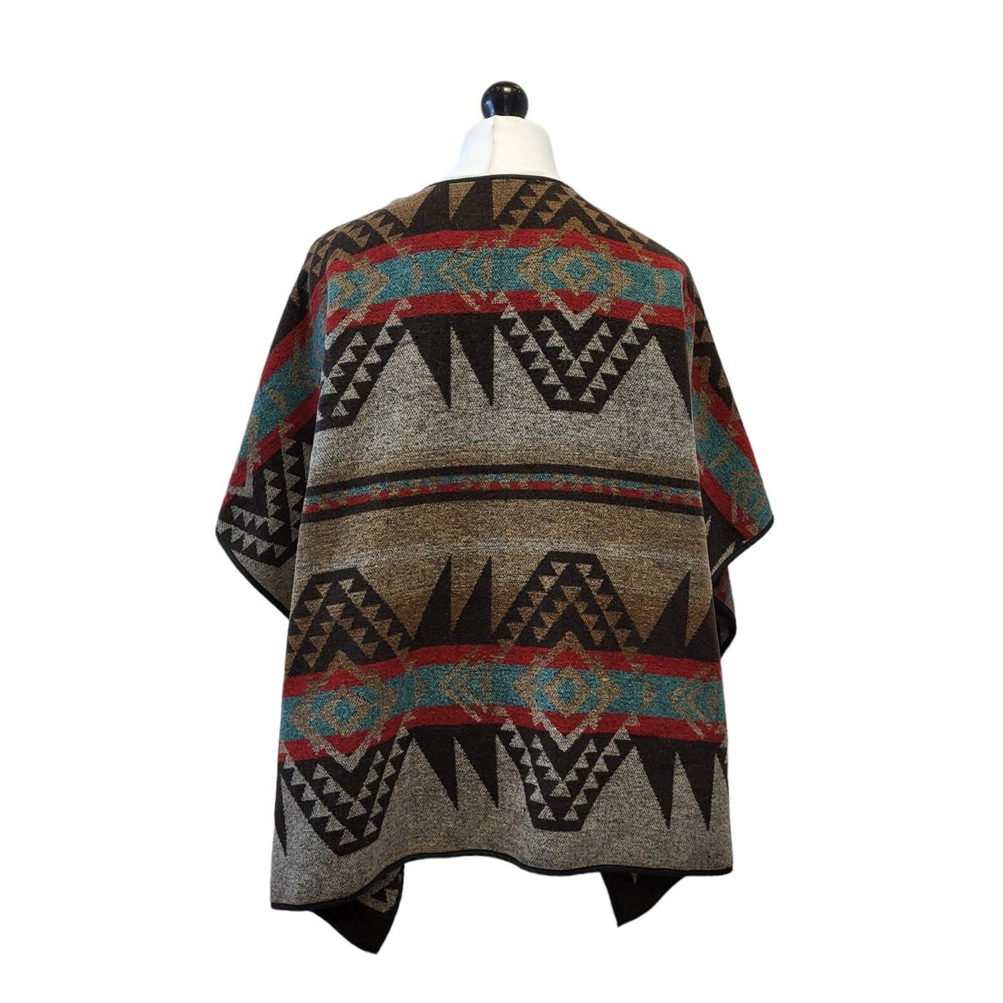 Forever 21 Poncho Brown Red Aztec Toggle Womens Uk XS G163