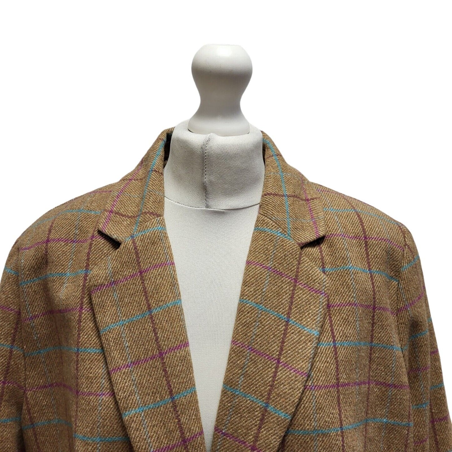 Country Rose Brown Blue Check Wool Suit Blazer Jacket UK Women's 18 BB370
