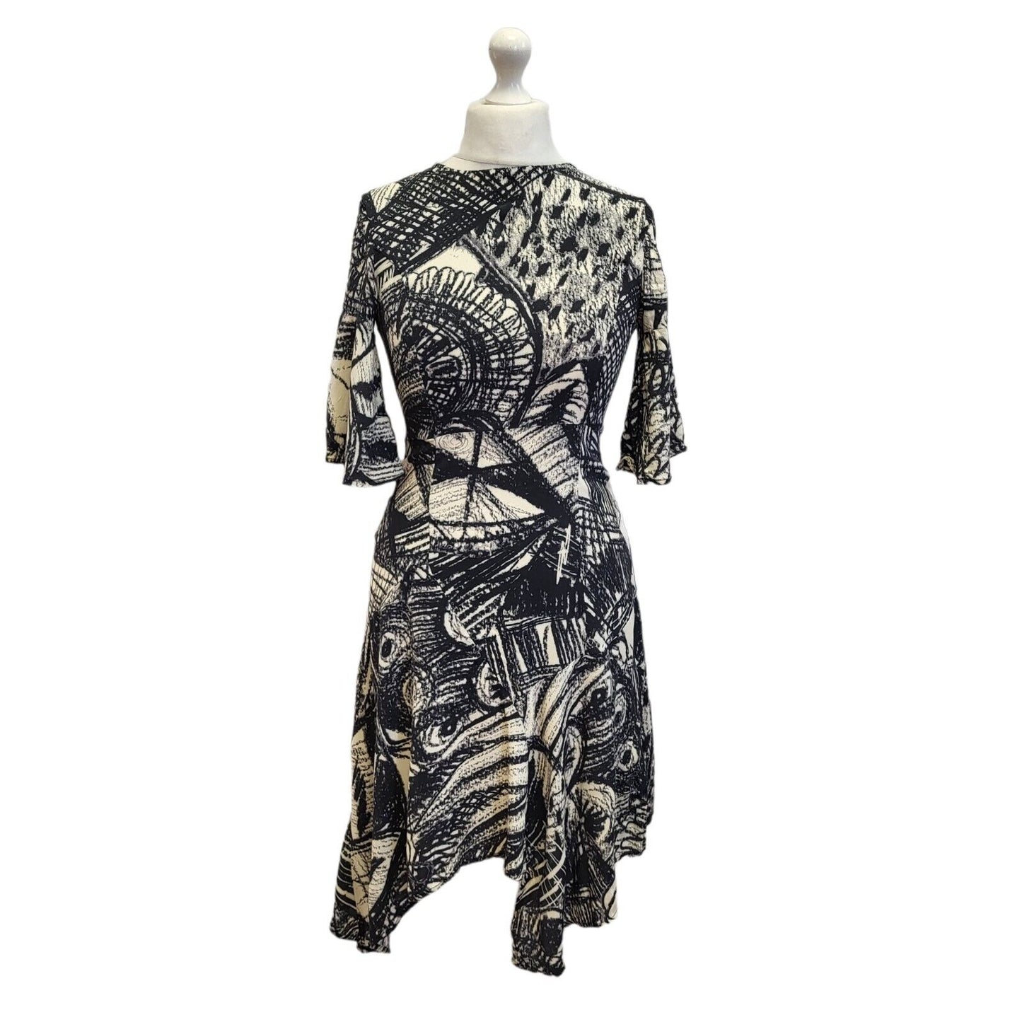 Desigual Black White Abstract Evening Dress Uk Women's 10 Eu 38 G100