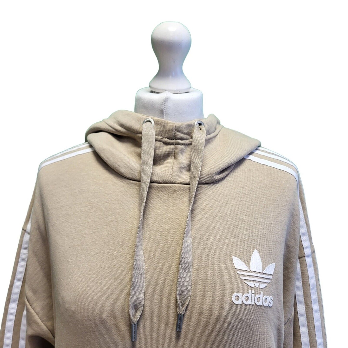 Adidas Beige White Drawstring Over-sized Hooded Sweatshirt Women's UK 8 S G782