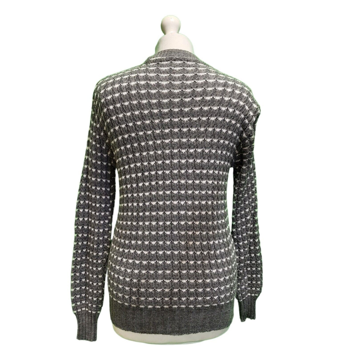 Vintage Grey Geometric Round Neck Wool Blend Jumper Uk Women's S 8 H715