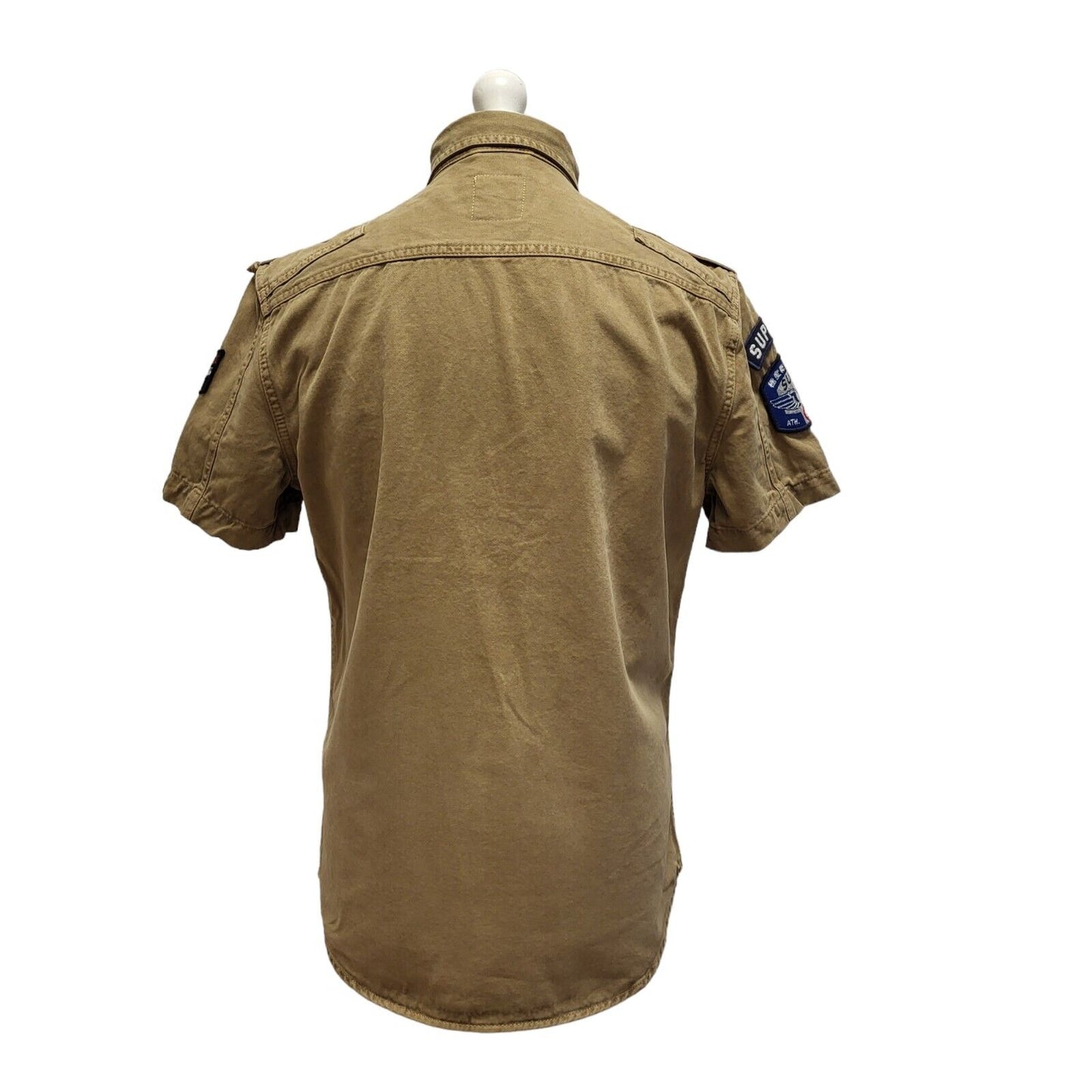 Superdry Khaki Short Sleeve Denim Shirt Uk Men's Medium BB382