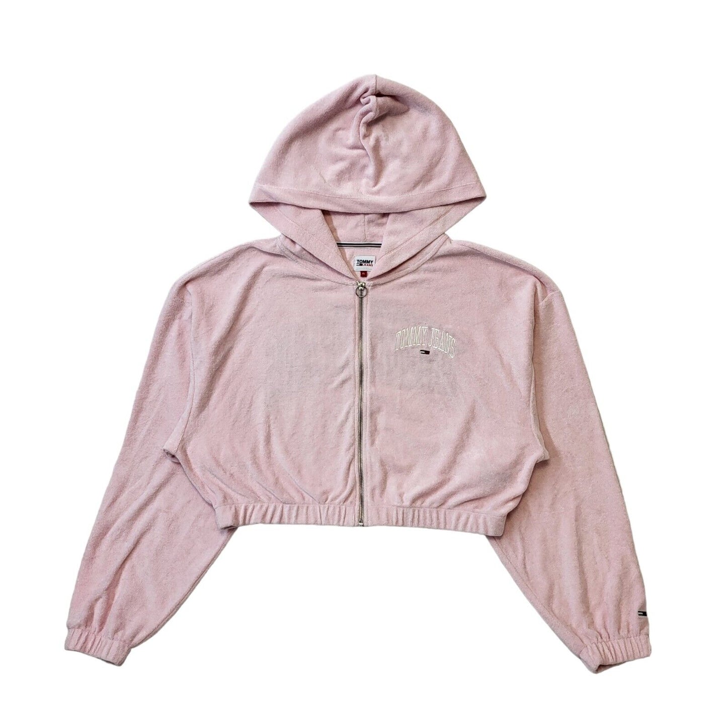 Tommy Hilfiger Light Pink Cropped Zipped Hoodie Uk Women's XL Eu 42 G242