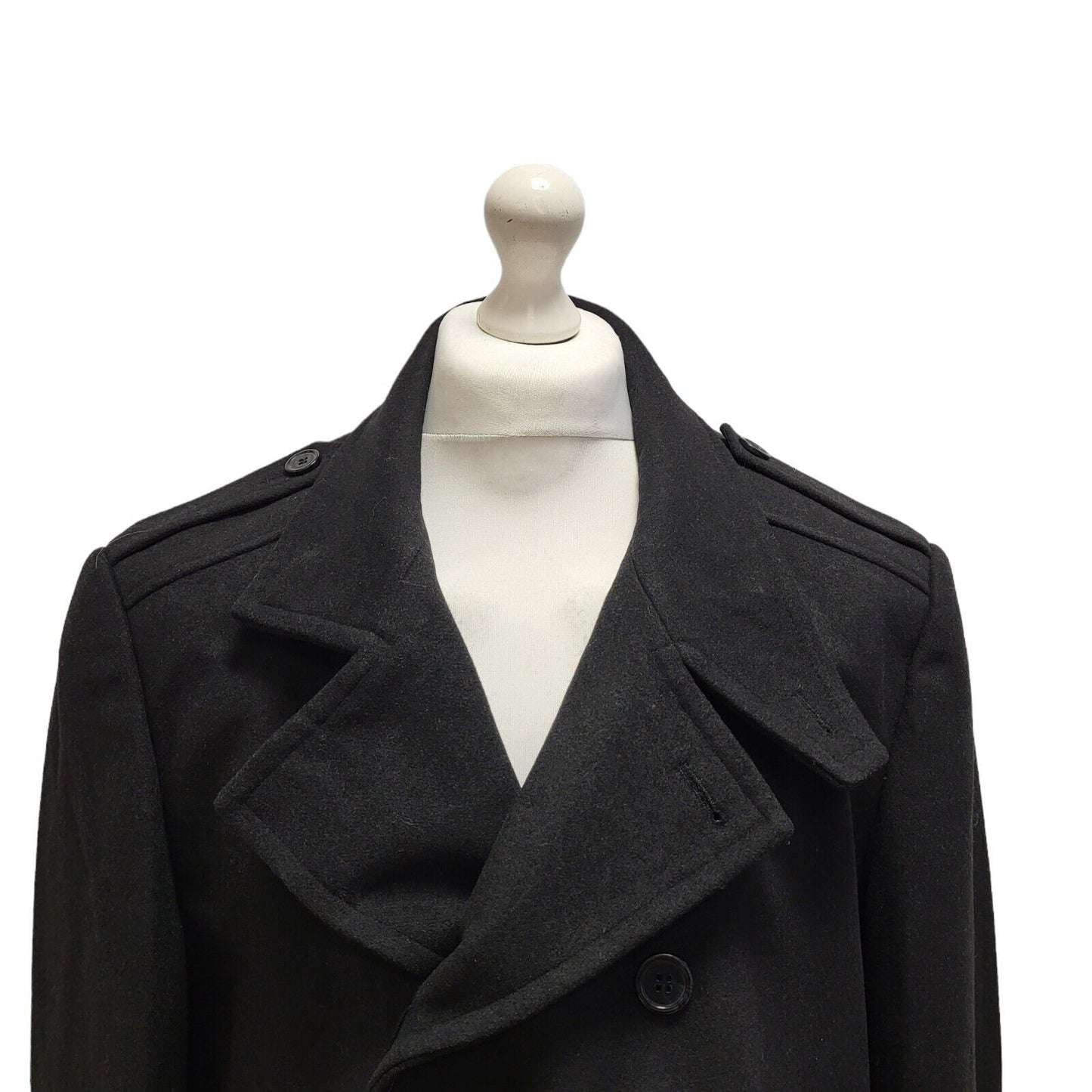 Autograph Black Button Wool Collared Overcoat Uk Men's Size Large Bnwt BB310
