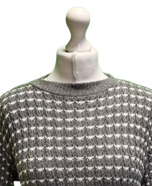 Vintage Grey Geometric Round Neck Wool Blend Jumper Uk Women's S 8 H715
