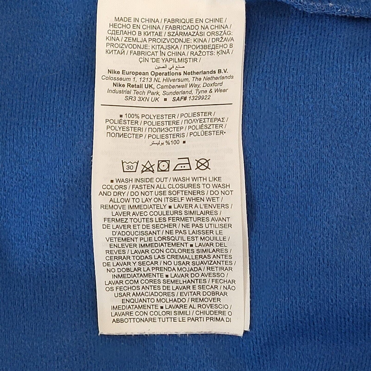 Nike Blue 1/4 Zip Long Sleeve Active Wear Sports Top Uk Men's Small G453