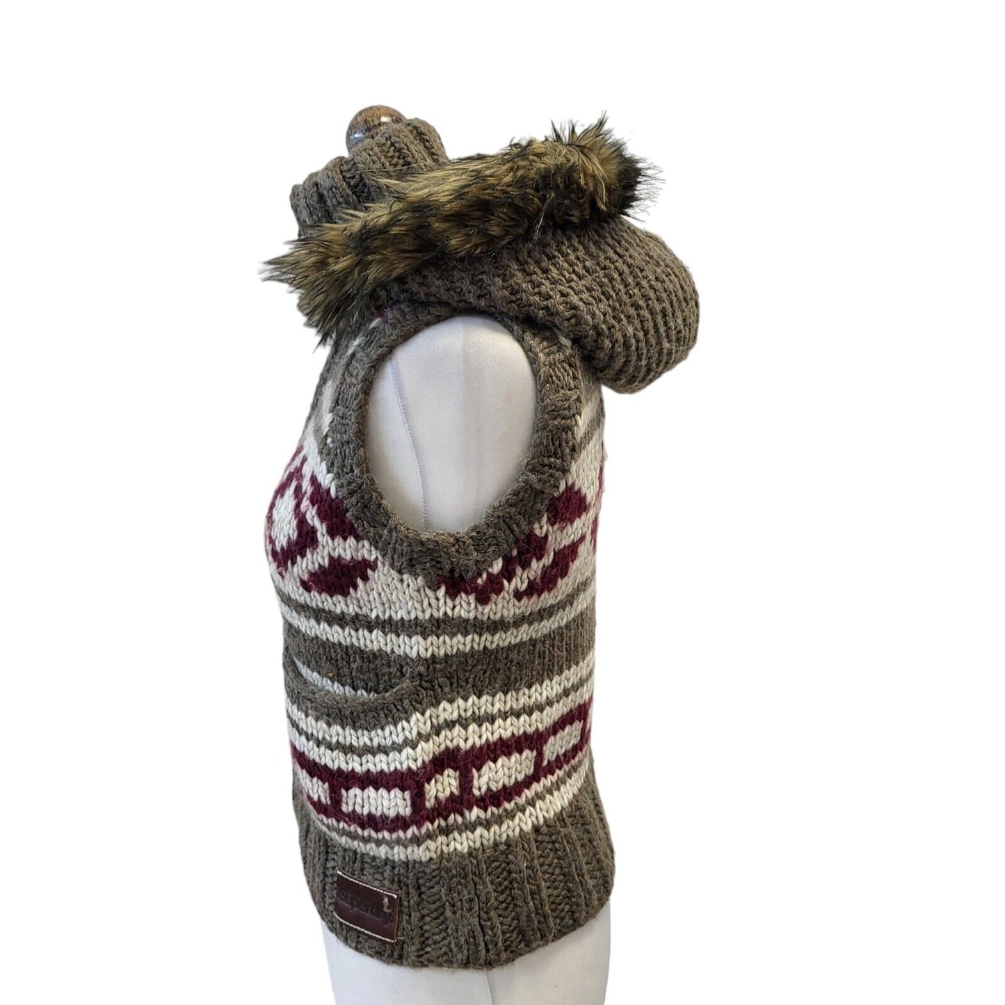 Superdry Gilet Full Zip Fur Trim Hooded Brown& Maroon Uk Women's Small G382