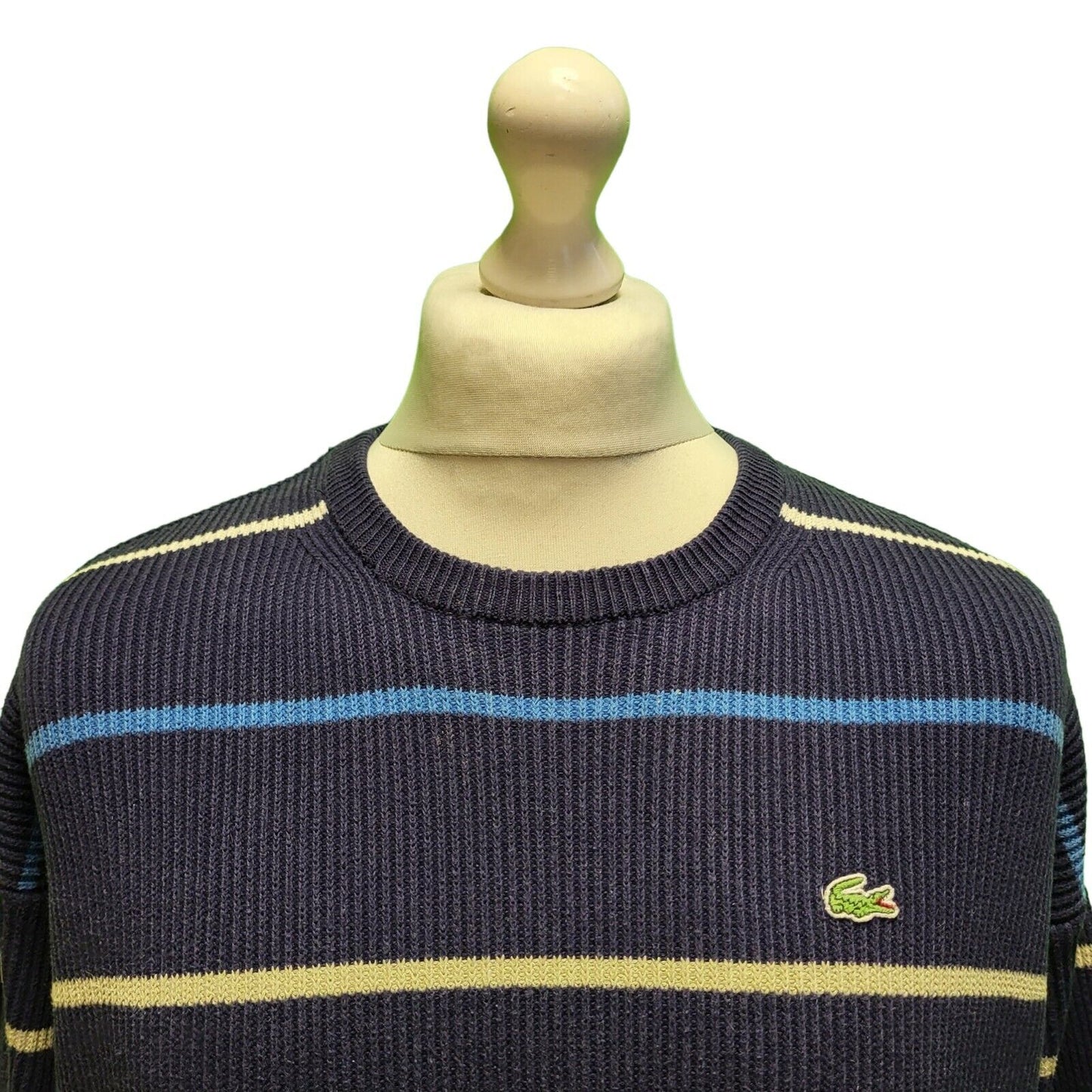 Vintage Lacoste Blue Striped Long Sleeve Jumper Men's uk Medium H682