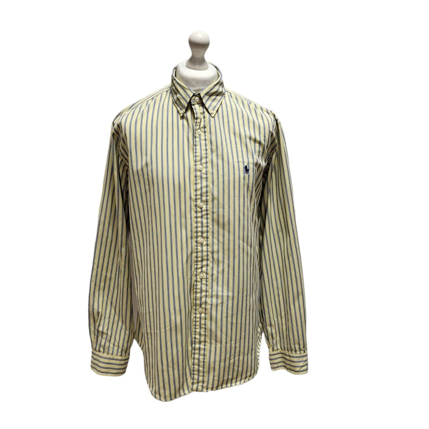 Ralph Lauren Yellow Blue Striped Long Sleeve Shirt Uk Men's XL BB380