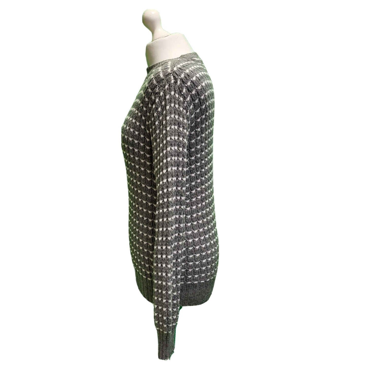 Vintage Grey Geometric Round Neck Wool Blend Jumper Uk Women's S 8 H715