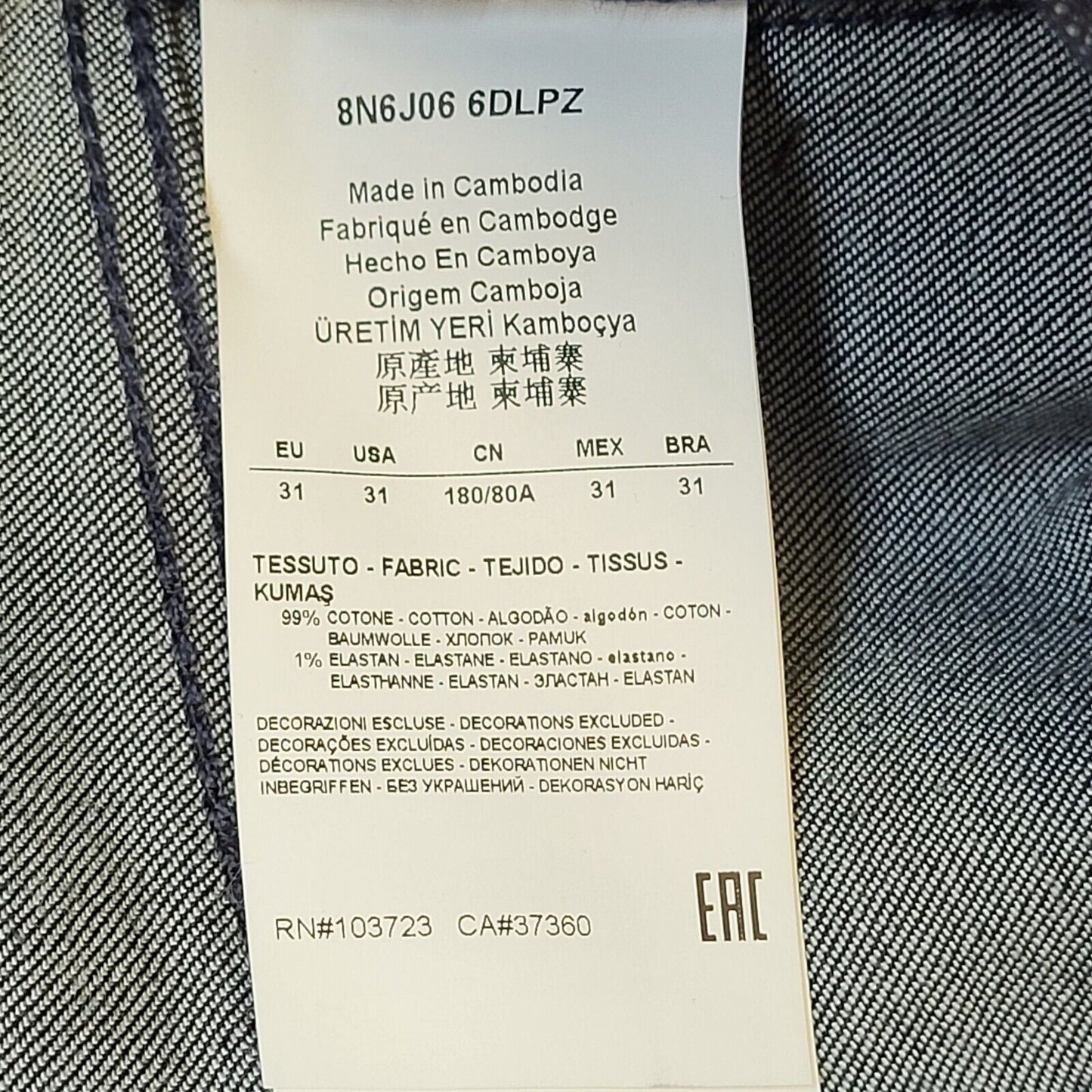 Armani Jeans Blue Tapered Denim Jeans Mens S-M W31 L32 G321