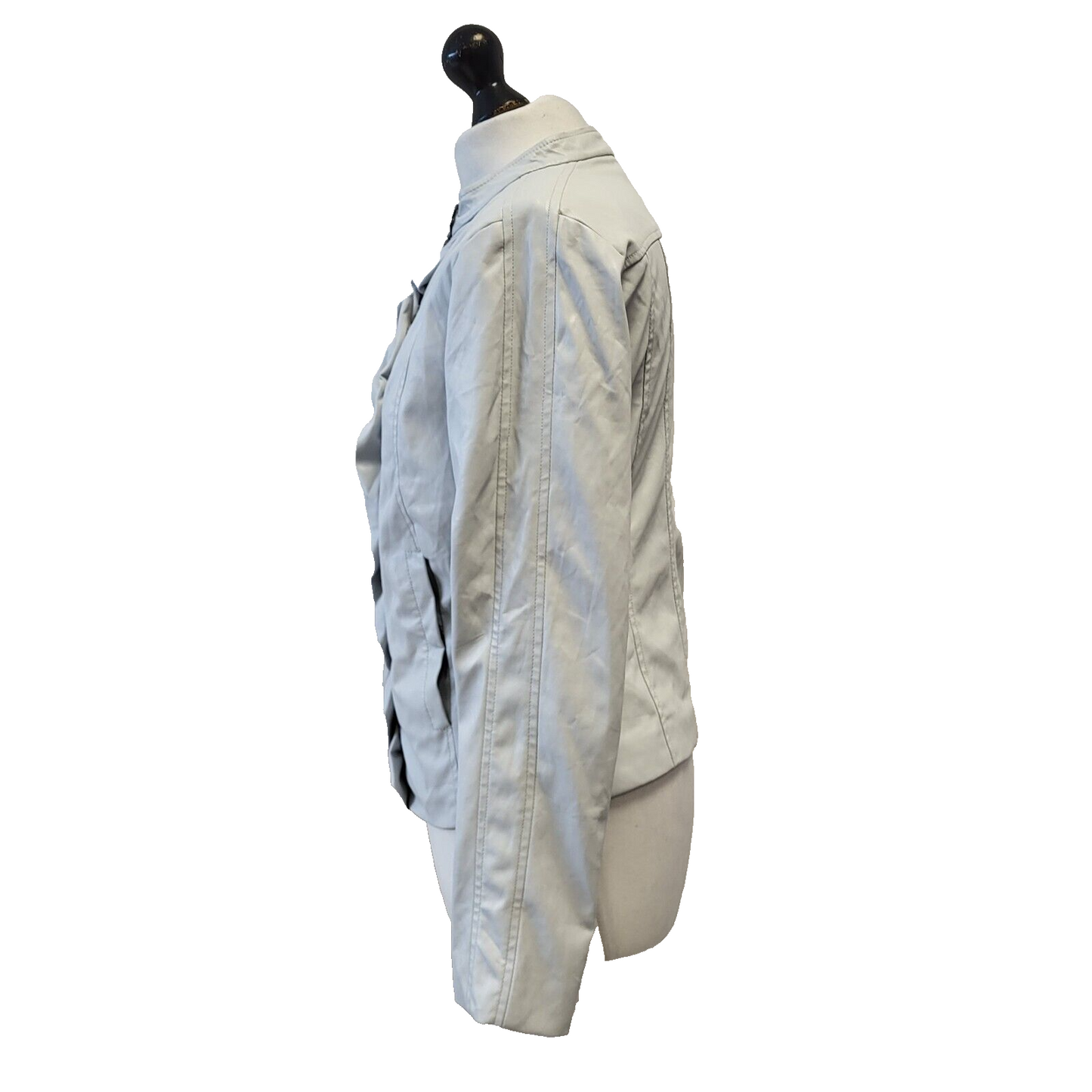 Sisley Light Blue Ruffle Faux Leather Jacket Uk Women's 12 G700