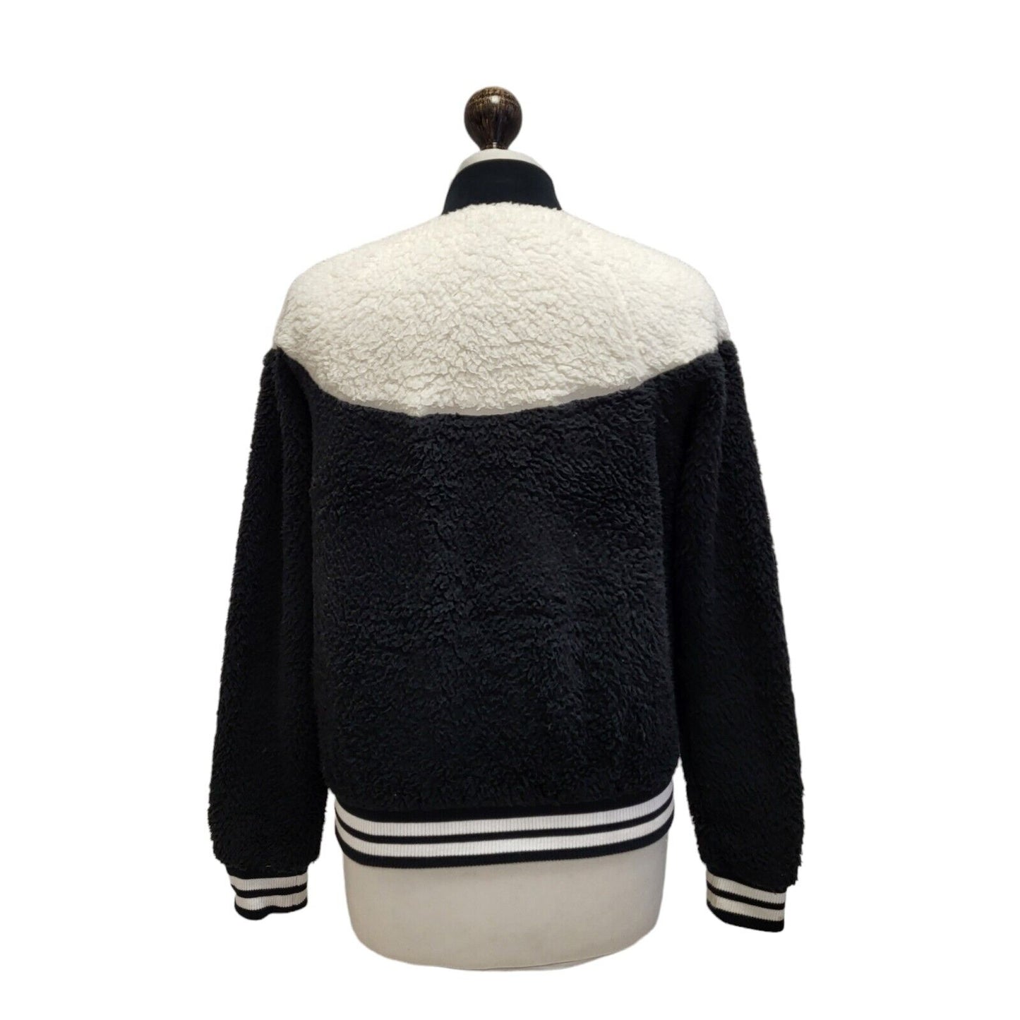 Nike Sports Jacket Black & White Fluffy Collared Women's UK Small G400