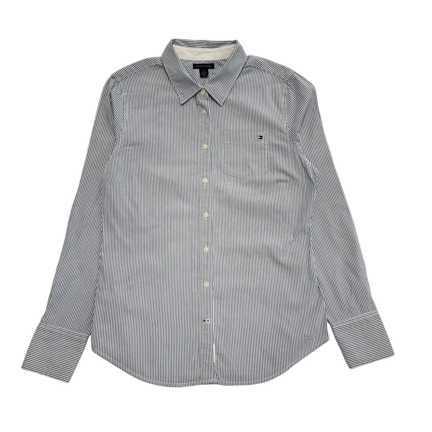 Tommy Hilfiger Blue White Striped Button Up Blouse Shirt Women's UK M H383