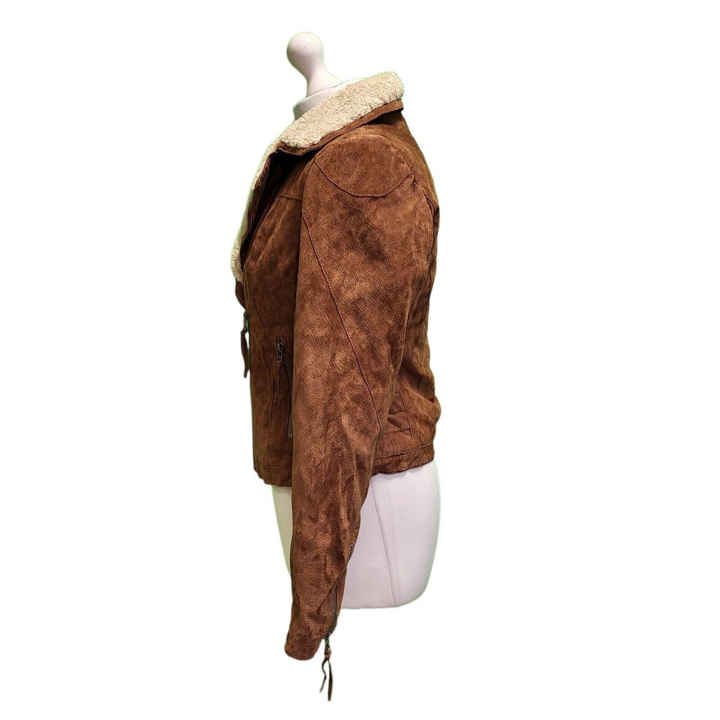 Freaky Hation Brown Zipped Faux Fur Jacket UK Women's Small H730