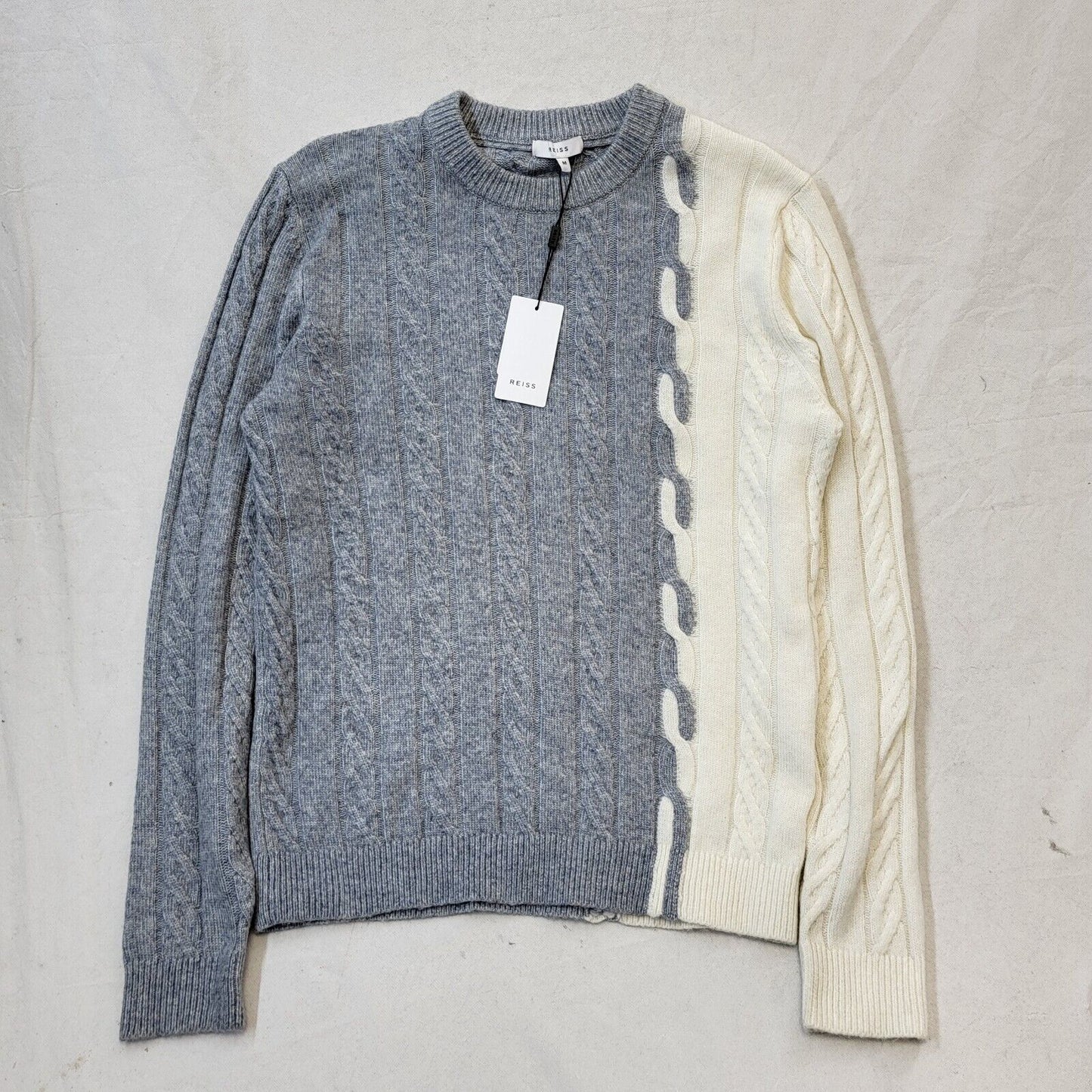 Reiss Grey White Crew Neck Jumper Uk Men's Medium Bnwt G502