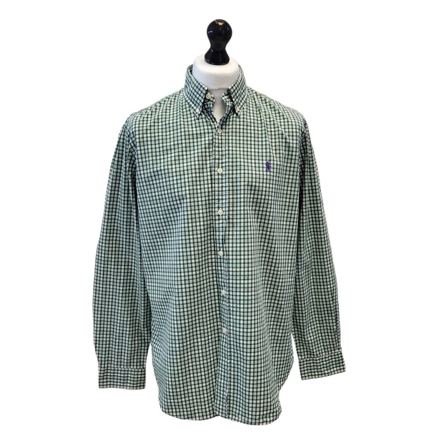 Polo Ralph Lauren Green White Check Long Sleeve Shirt Uk Men's Large G596