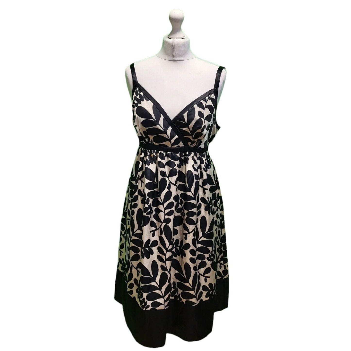 Principles Modernist Black Beige Leafy A-Line Summer Dress Women's 14 H784 BNWT