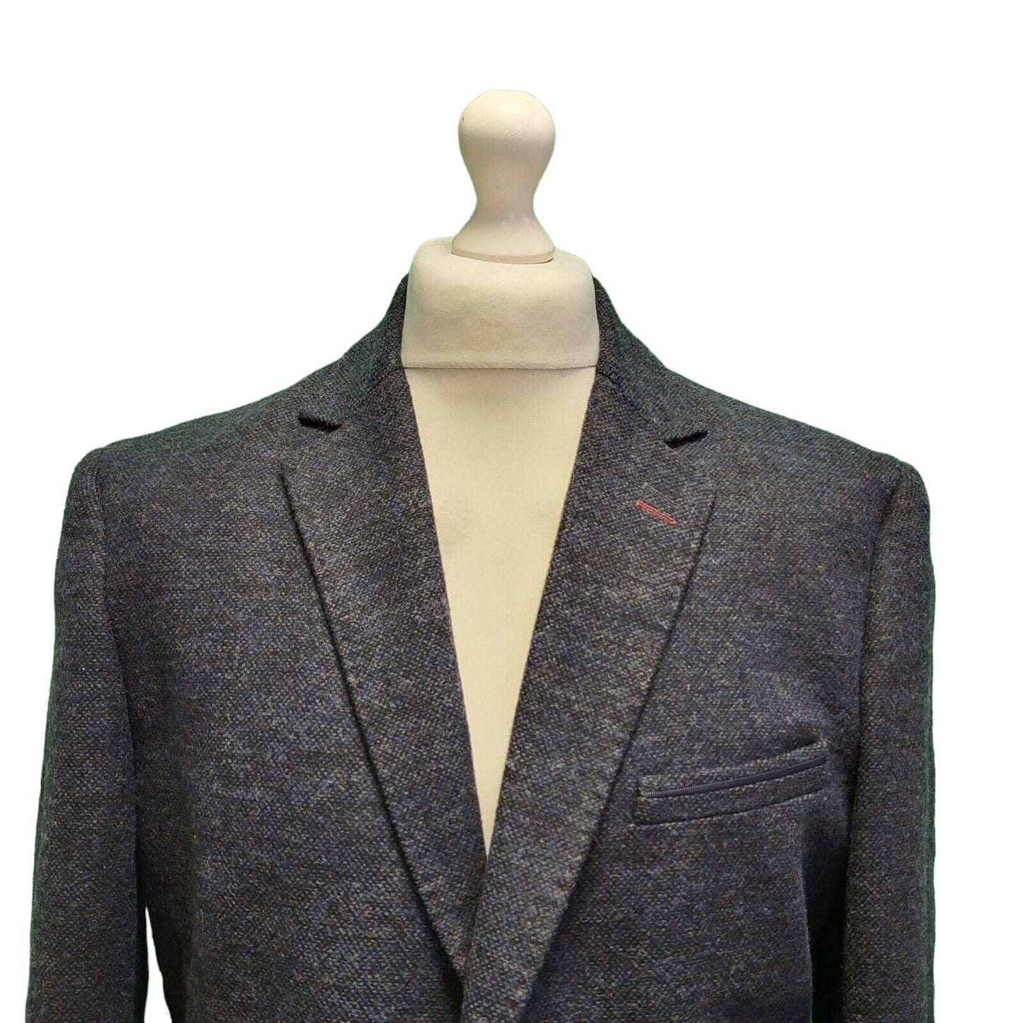 Cavani Blue Wool Tweed Slim Fit Collared Suit Blazer Jacket uk Men's L H726