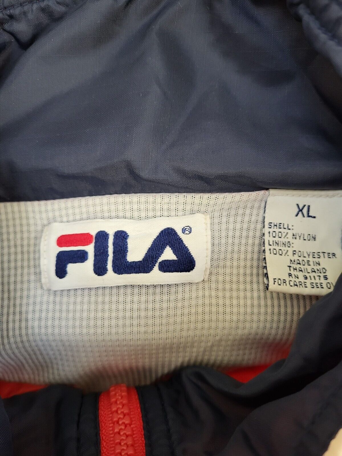 Fila Navy Blue Red Long Sleeve Sport Tracksuit Windbreaker Jacket Men's XL H182