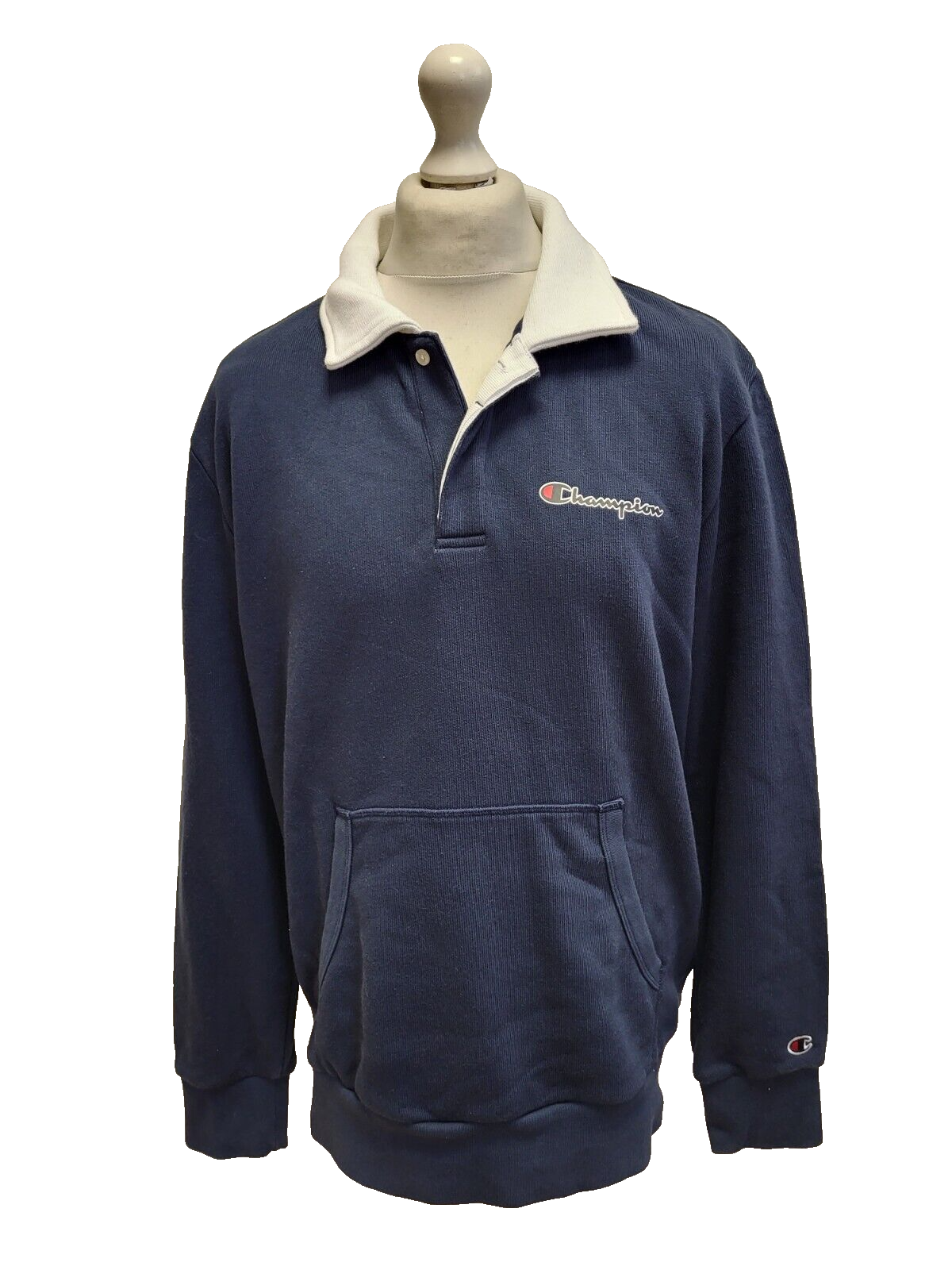 Champion Navy 1/4 Button Long Sleeve Sweatshirt Men's Uk XL Eu 56 G858