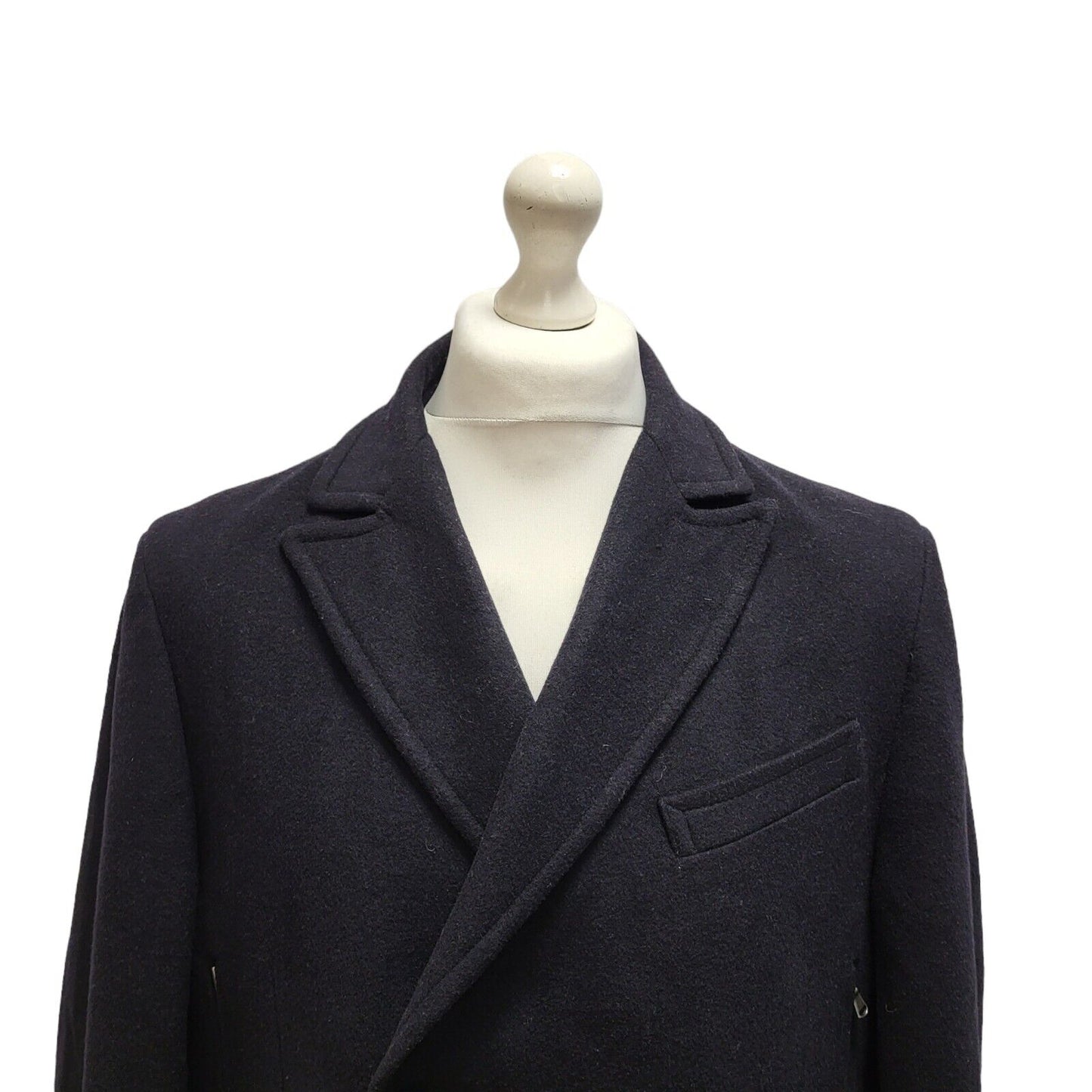 Azzaro Black Button Wool Collared Overcoat Uk Men's Size Medium BB308
