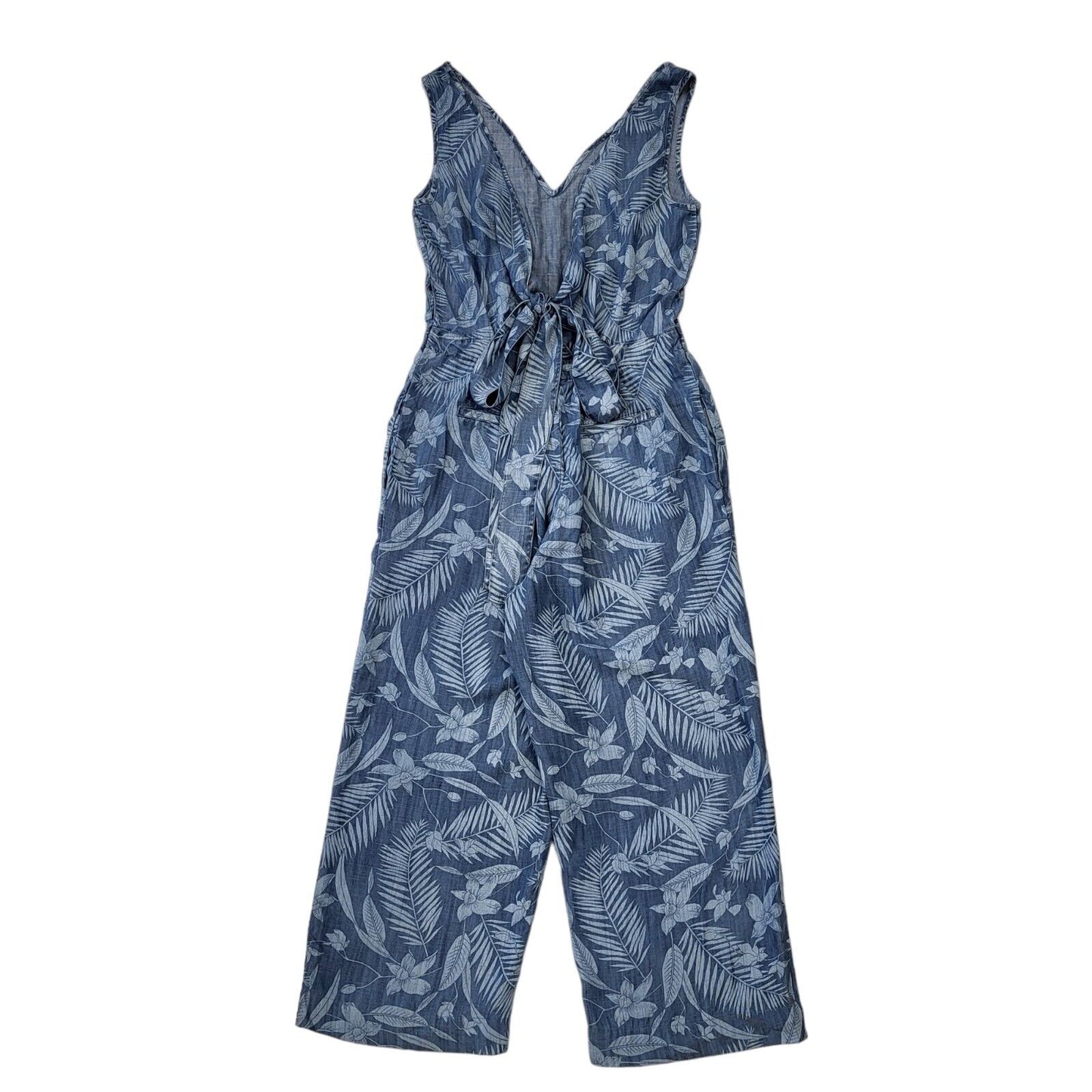 Next Blue Floral Straight Cotton Jumpsuit Uk Women's 10 W28 L23 Bnwt G249