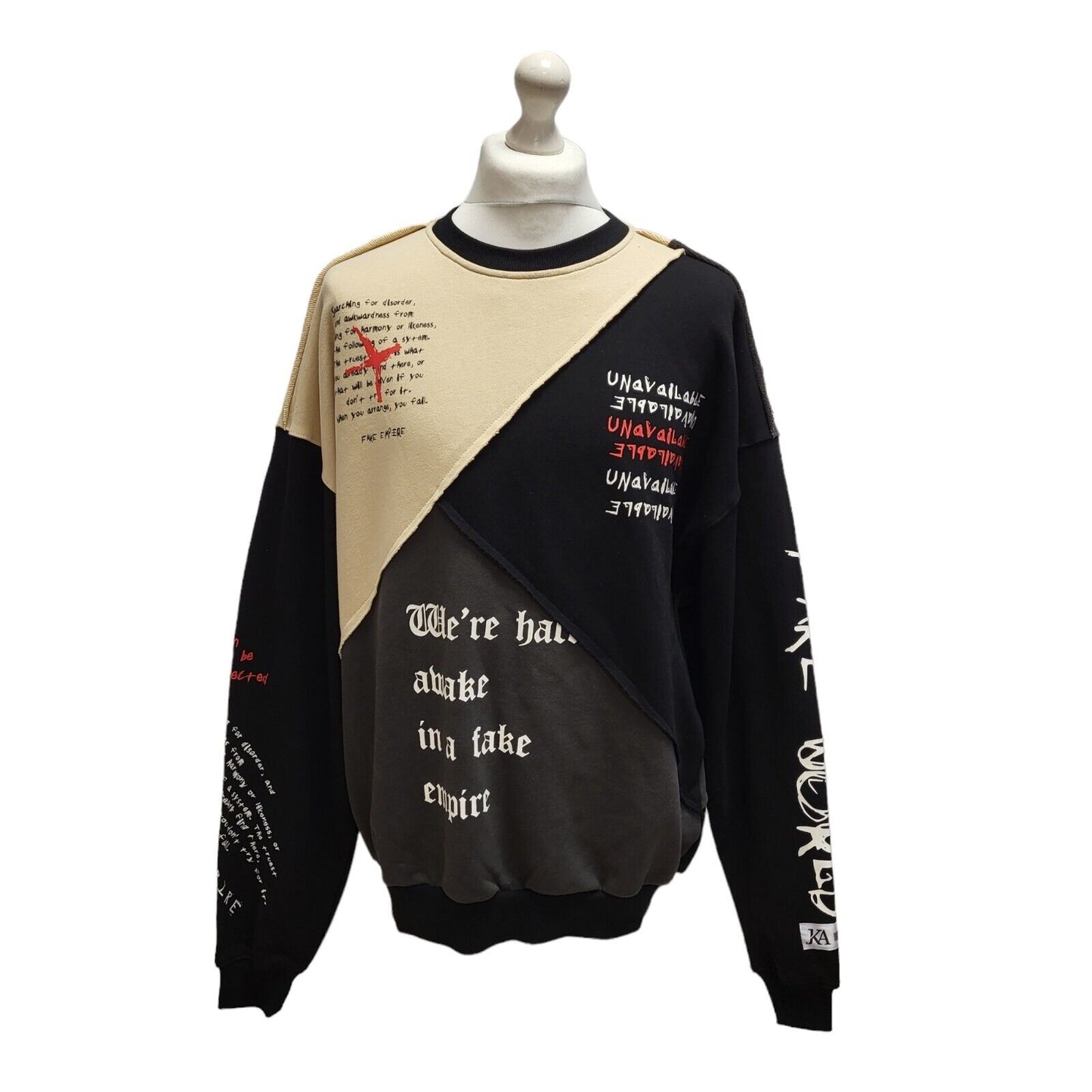 JK Attire Black Beige Crew Neck Casual Sweatshirt Uk Men's Medium BB287