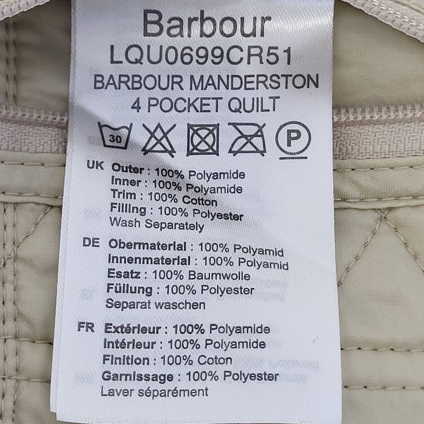 Barbour Manderston Beige Zip & Snap Quilted Jacket Uk Women's 12 G737