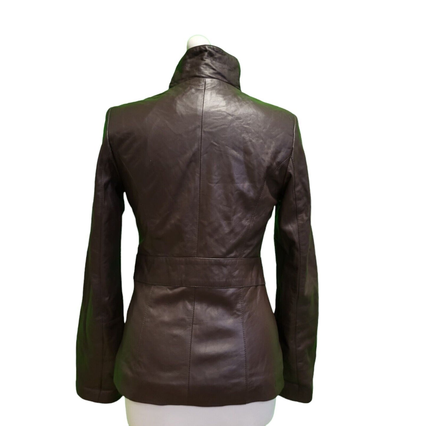 Bessimod Brown Zipped Leather Collared Jacket Women's UK S 8 H611