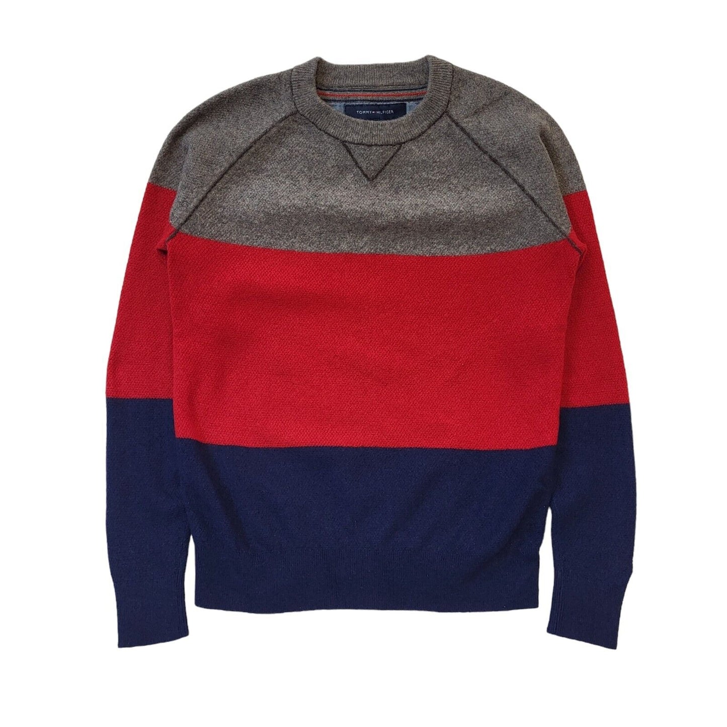 Vintage Tommy Hilfiger Red Grey Blue Wool Jumper Women's Uk 8 S G764
