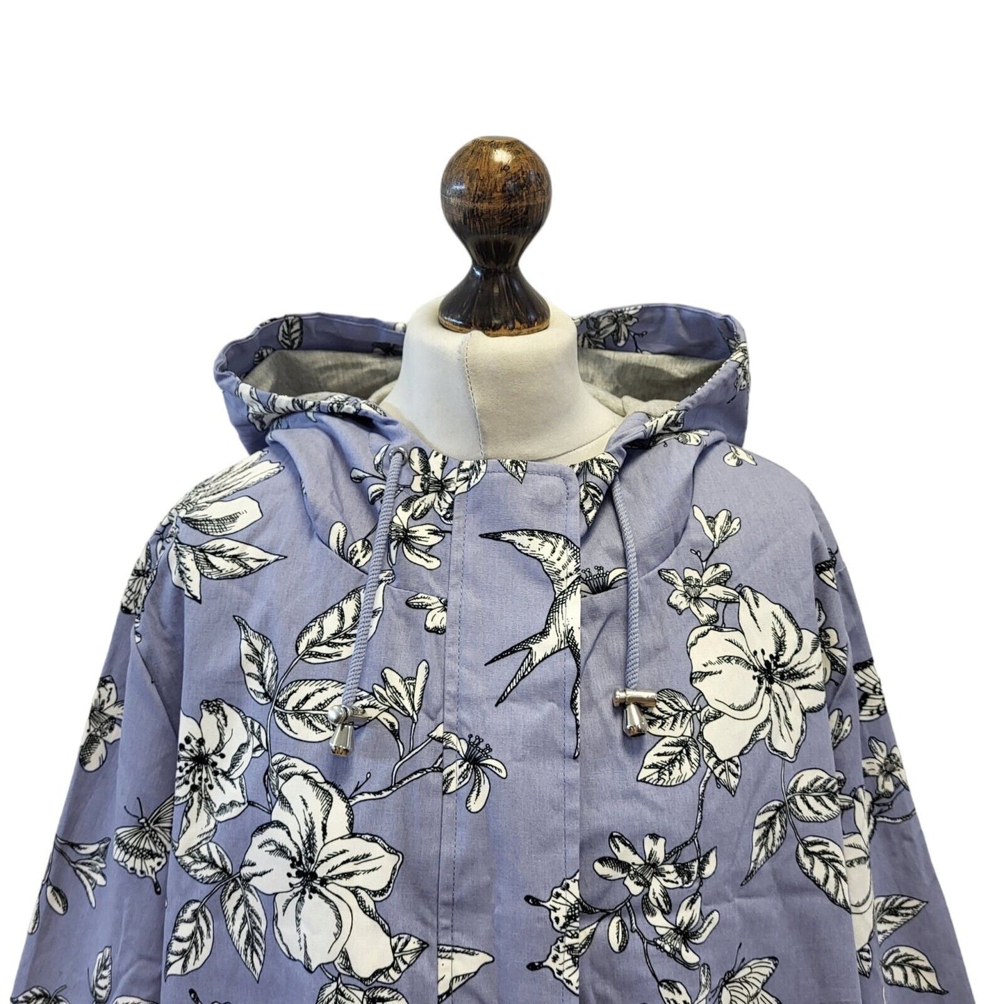 M&Co Shower Resistant Hooded Coat Lilac Flower print Womens UK 20 G358
