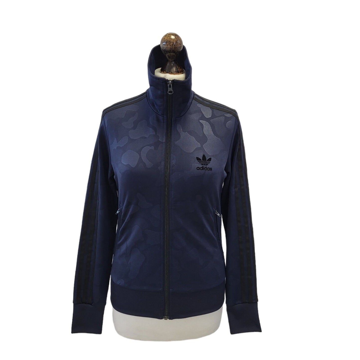 Adidas Dark Blue Patterned Tracksuit Track Jacket Women's Uk S 8 H92