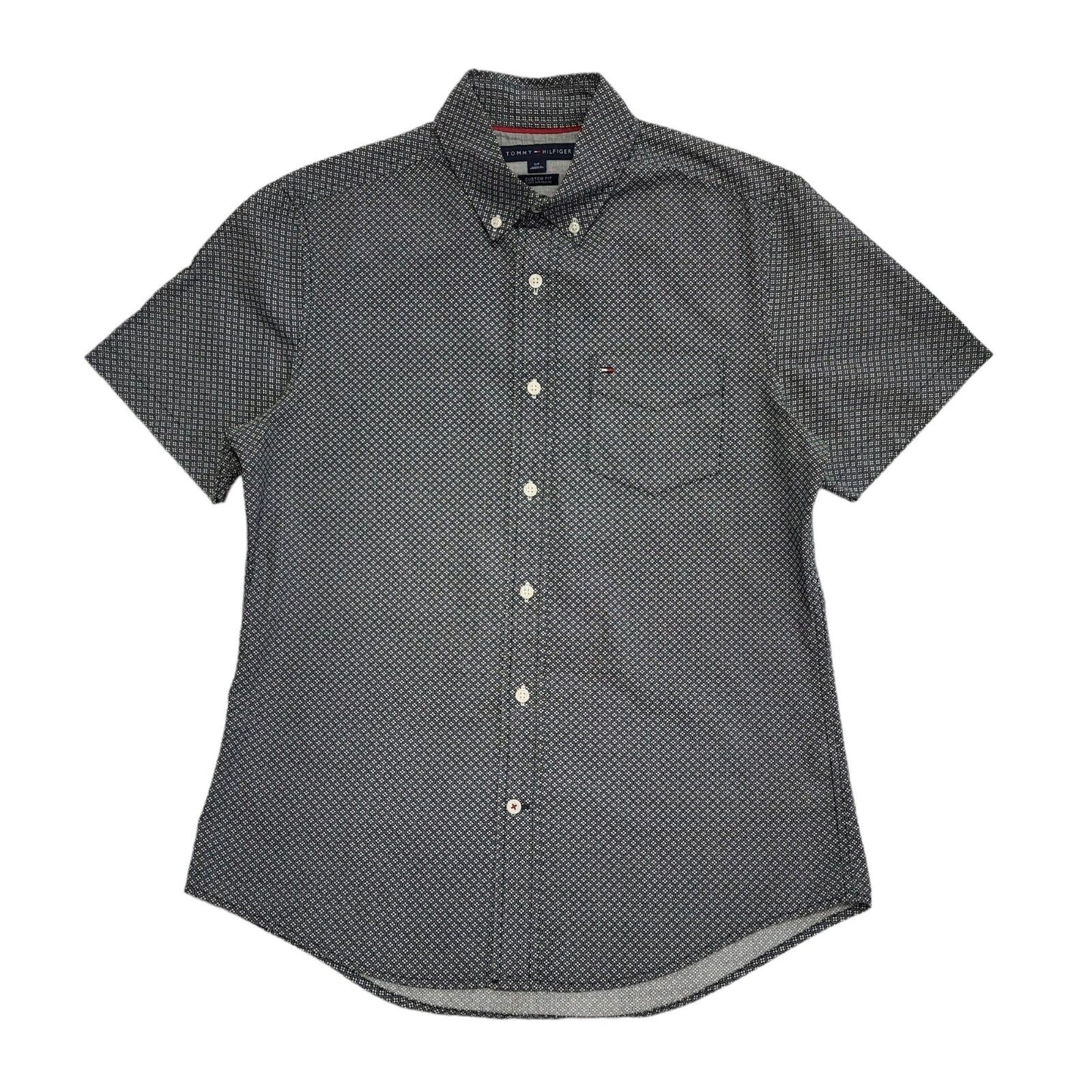 Tommy Hilfiger Black White Geometric S/Sleeve Shirt Men's UK S eu 46 H376