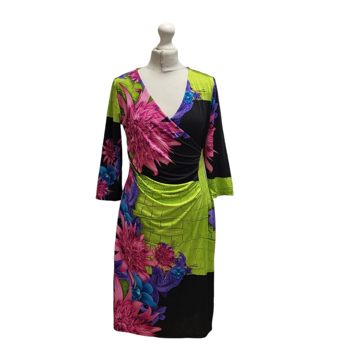 James Lakeland Black Green 1/2 Moon Neck Dress UK Women's L Bnwt BB355