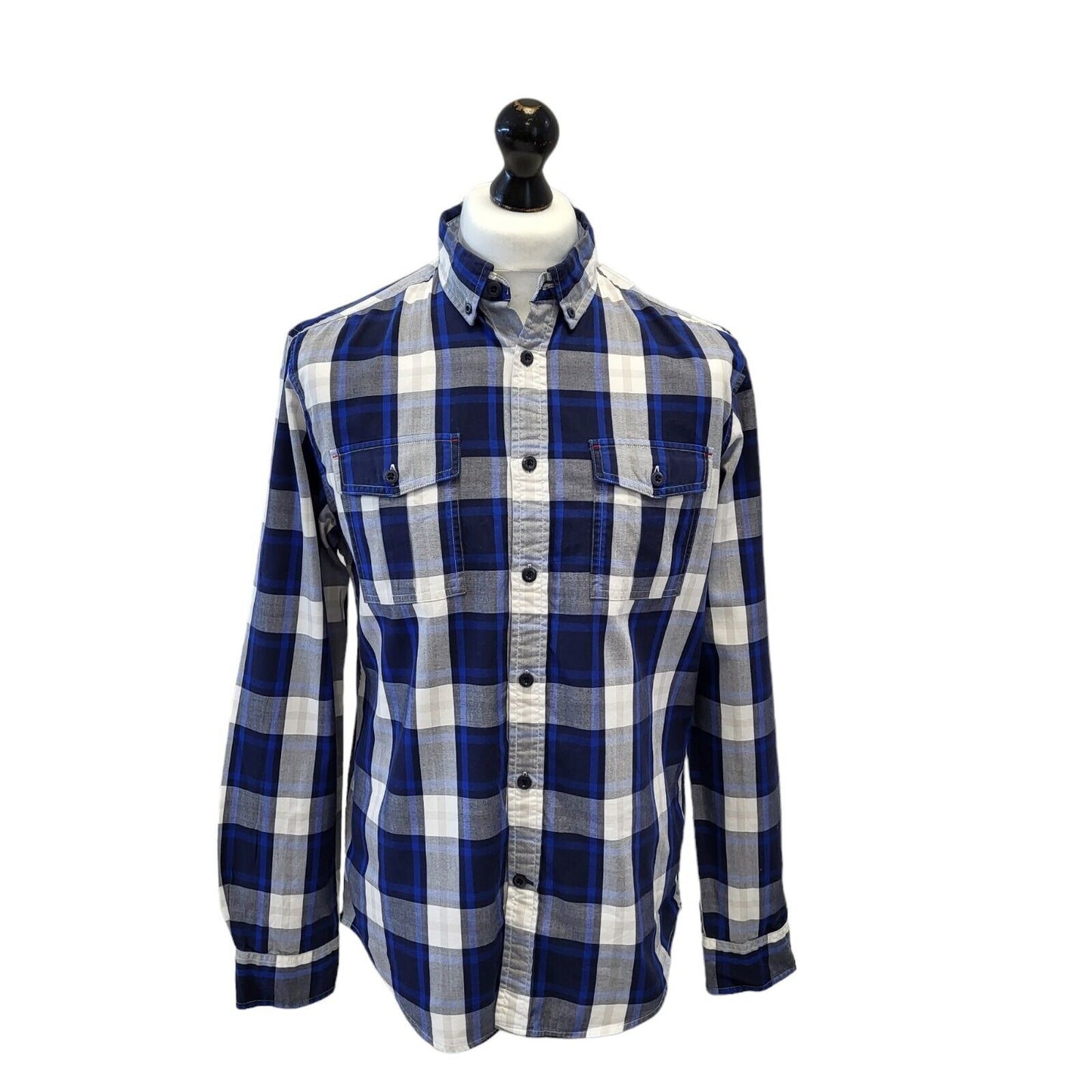 Tommy Hilfiger Blue White Check Long Sleeve Shirt Uk Men's Medium G590