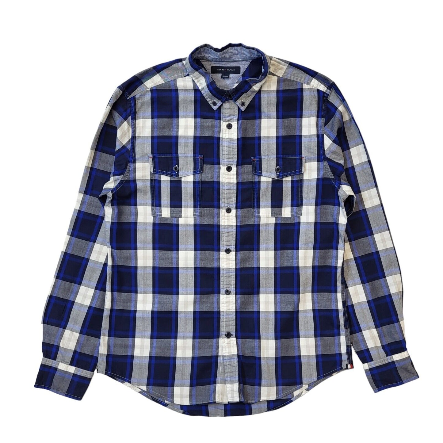 Tommy Hilfiger Blue White Check Long Sleeve Shirt Uk Men's Medium G590