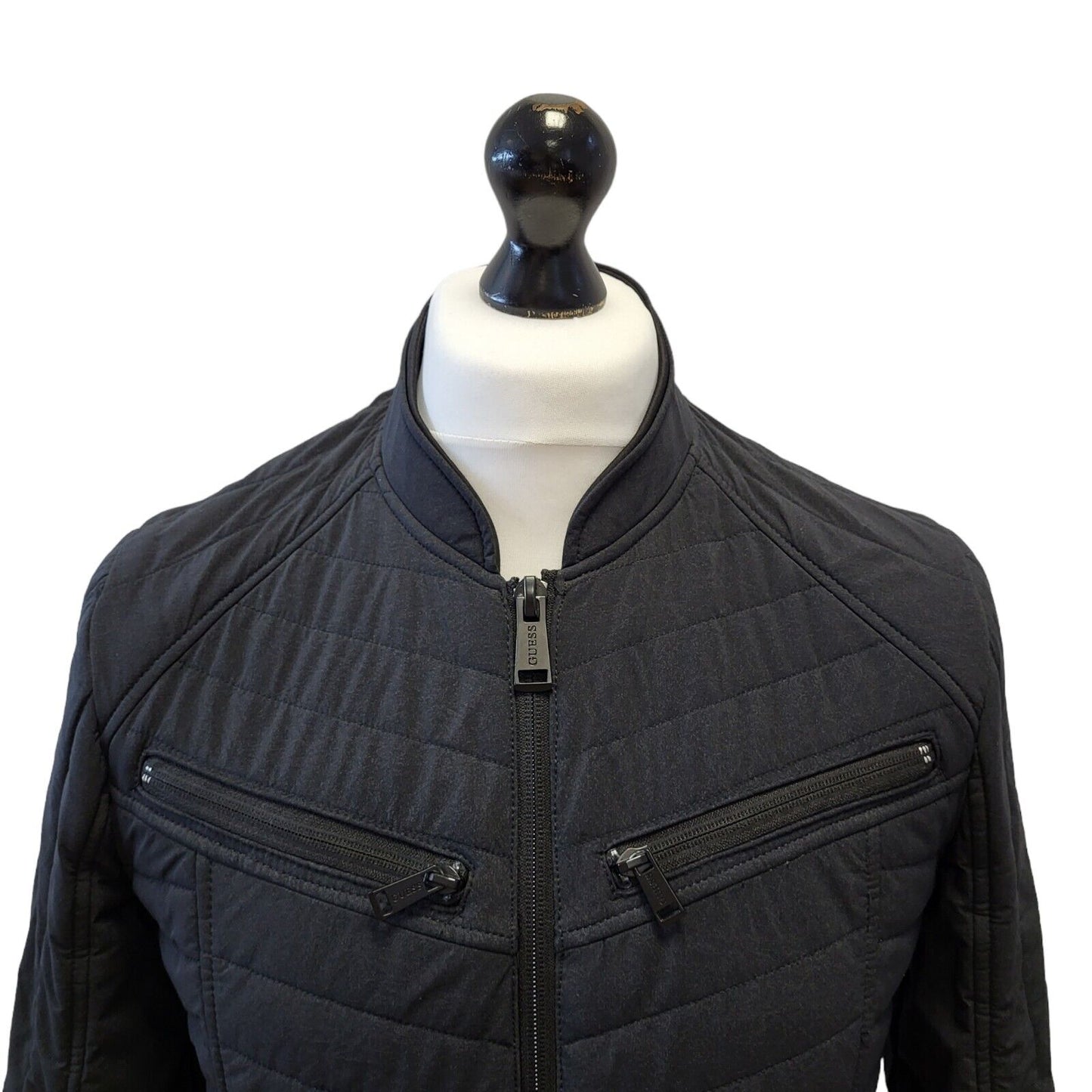 Guess Black Ribbed Slim Fit Zipped Jacket Uk Men's S Eu 46 G302