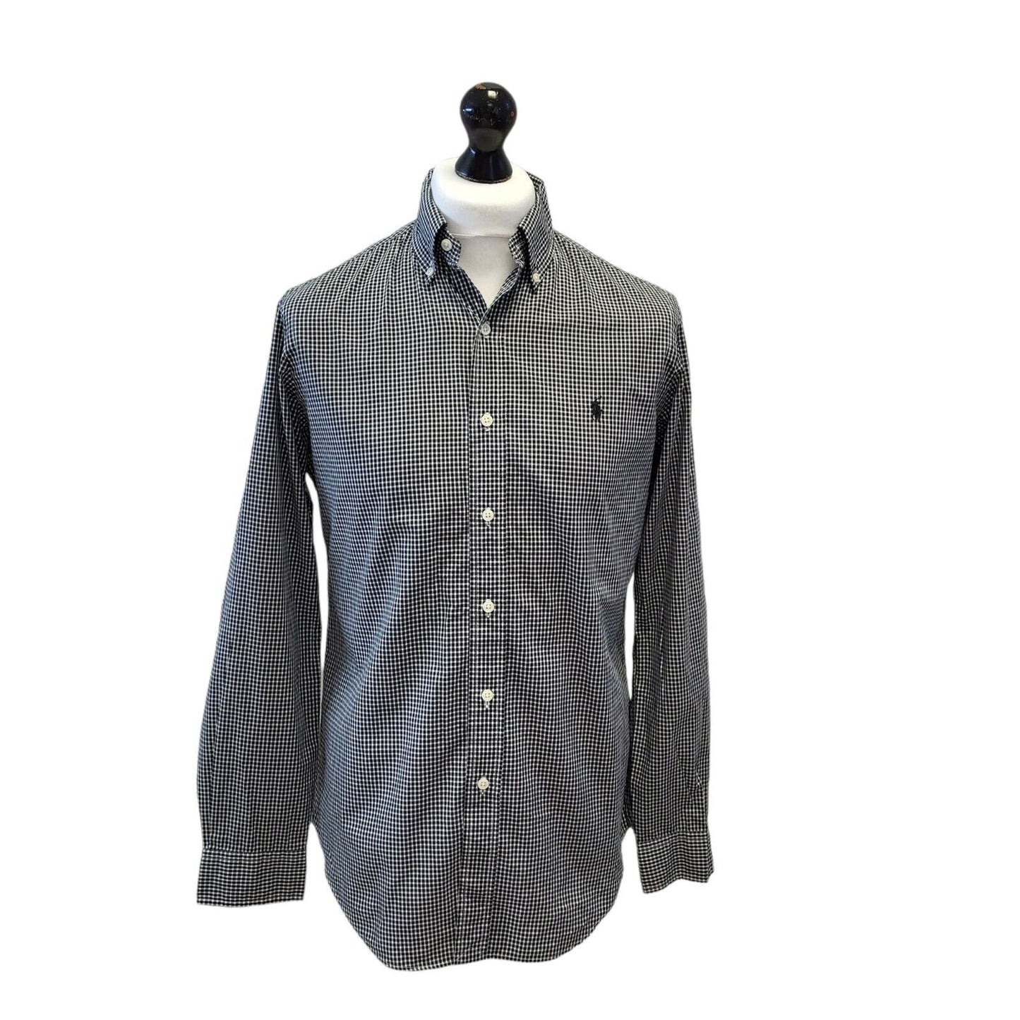 Polo Ralph Lauren Black White Check Long Sleeve Shirt Uk Men's S Eu 46 G288