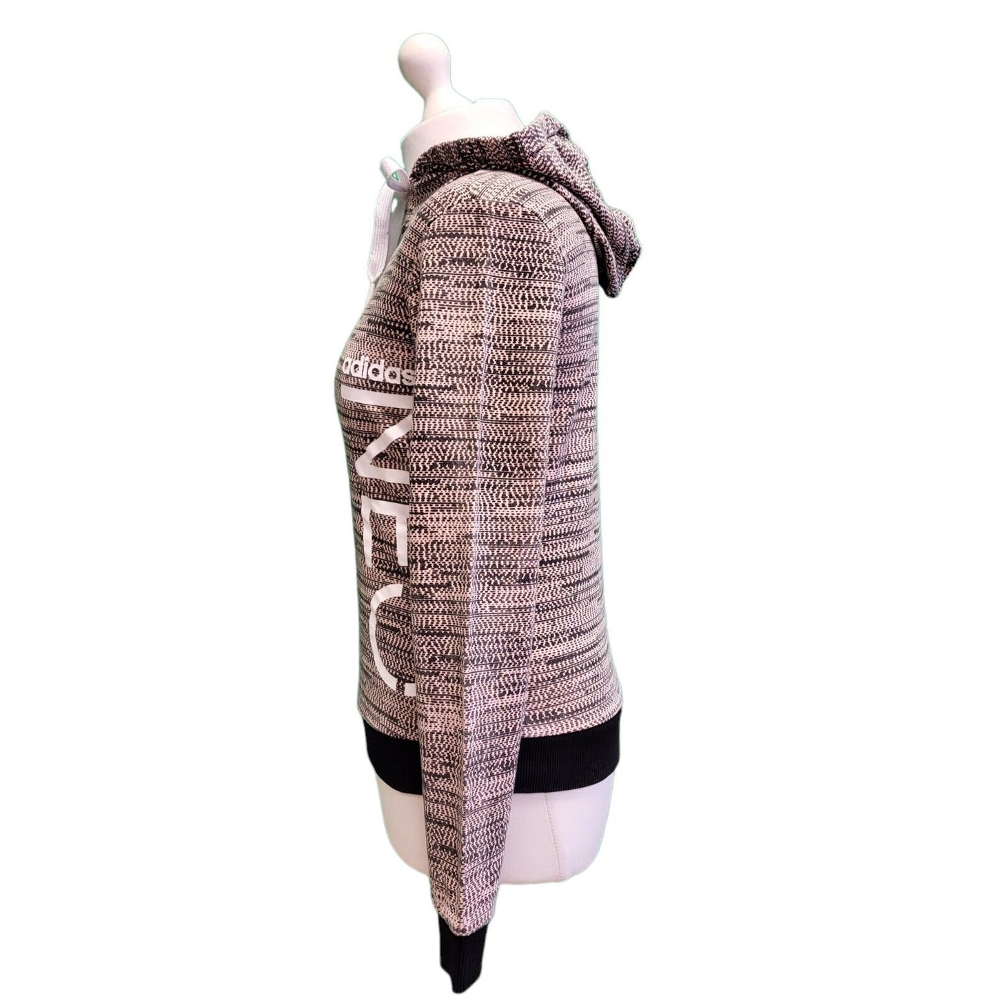 Adidas NEO Pink Black Drawstring Sweatshirt Hoodie Women's UK XS 6 EU 34 H122