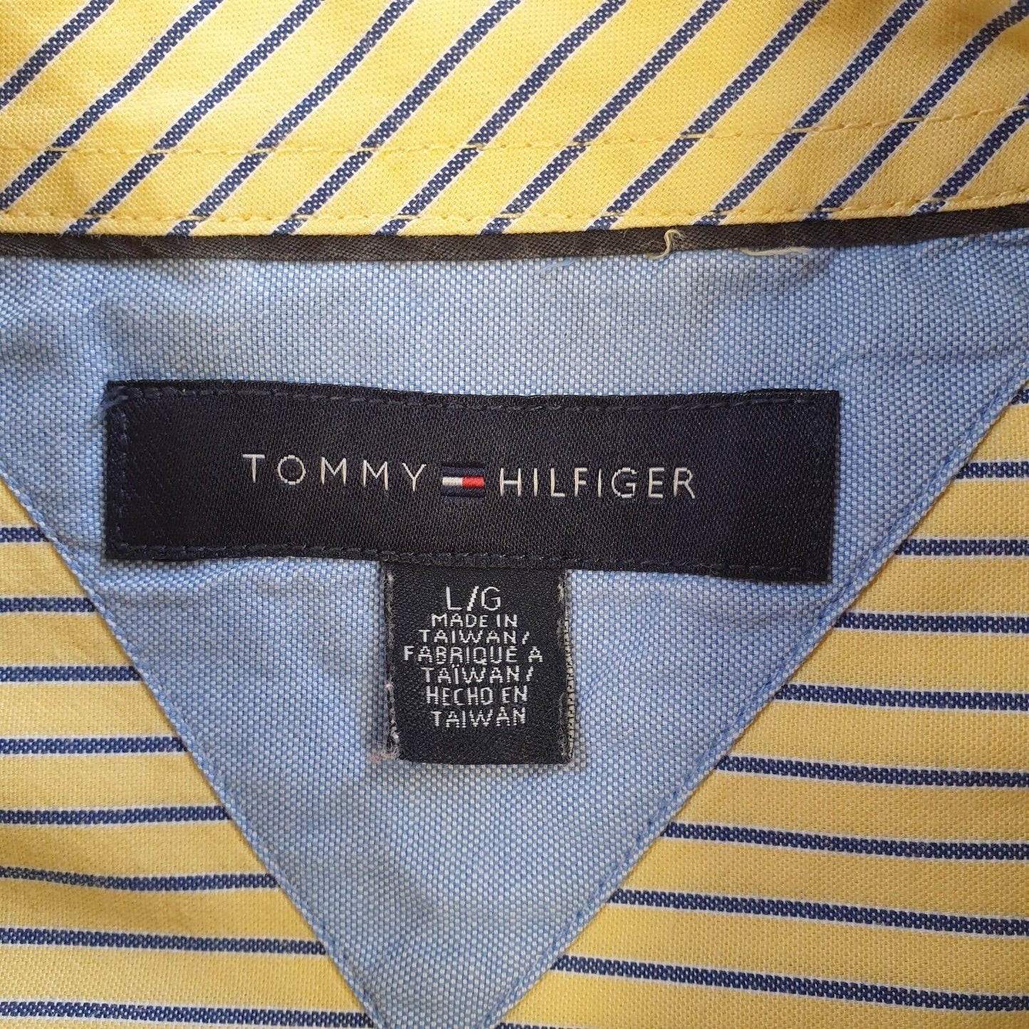 Tommy Hilfiger Yellow Blue Striped Short Sleeve Shirt Uk Men's L Eu 54 G83