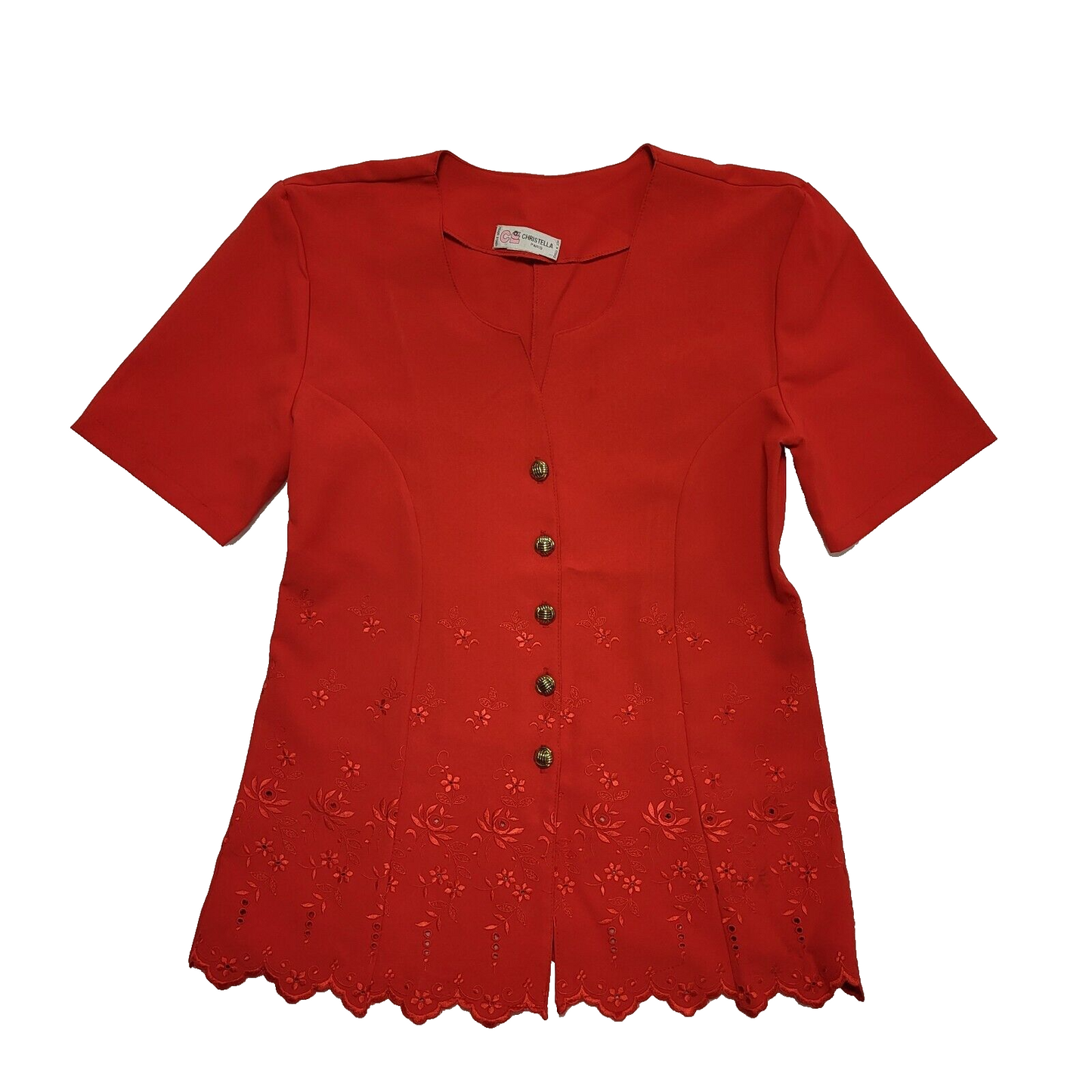 Christella Paris Red Short Sleeve Blouse Top Women's UK M 10 H953