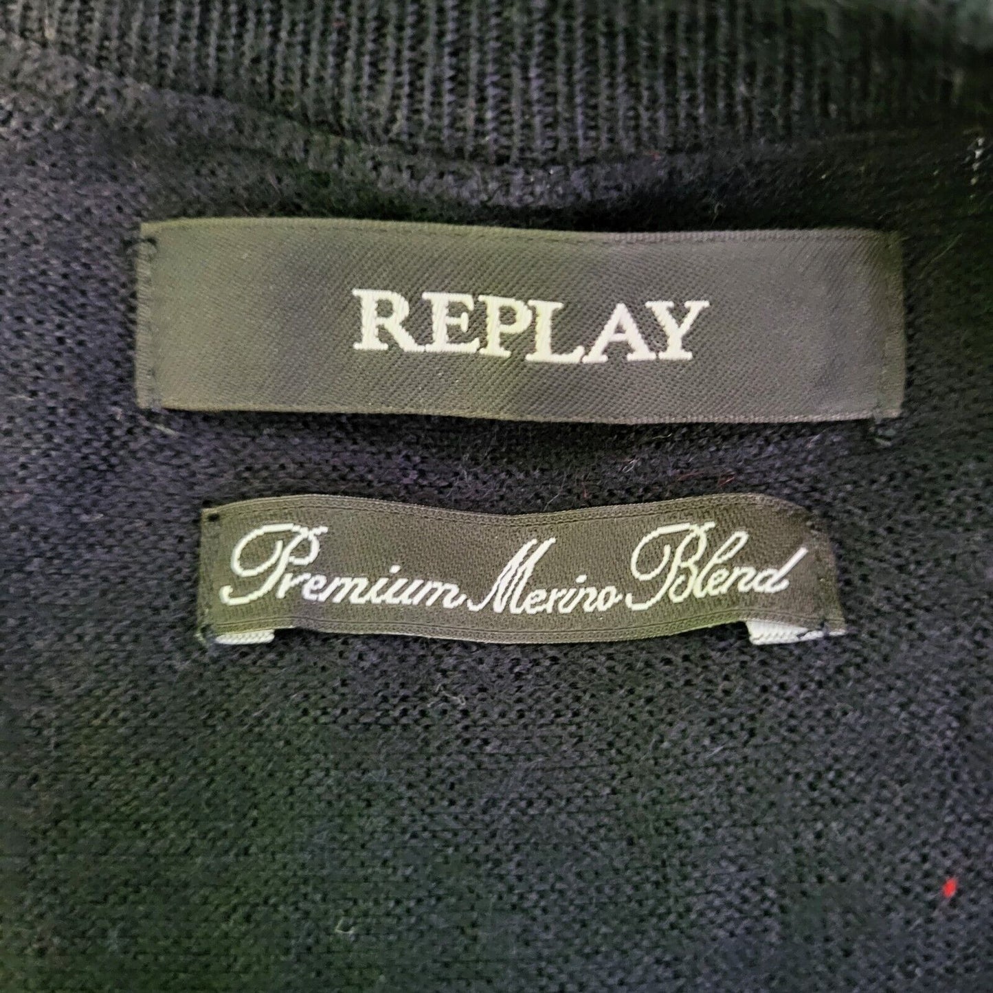Replay Black Long Sleeve Knit V-Neck Wool Blend Jumper Men's UK L EU 54 H965