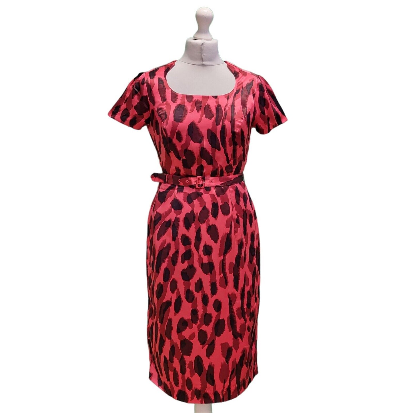 L.K.Bennett Pink Animal Print S/Sleeve Silk Belted Dress Women's UK 10 G811