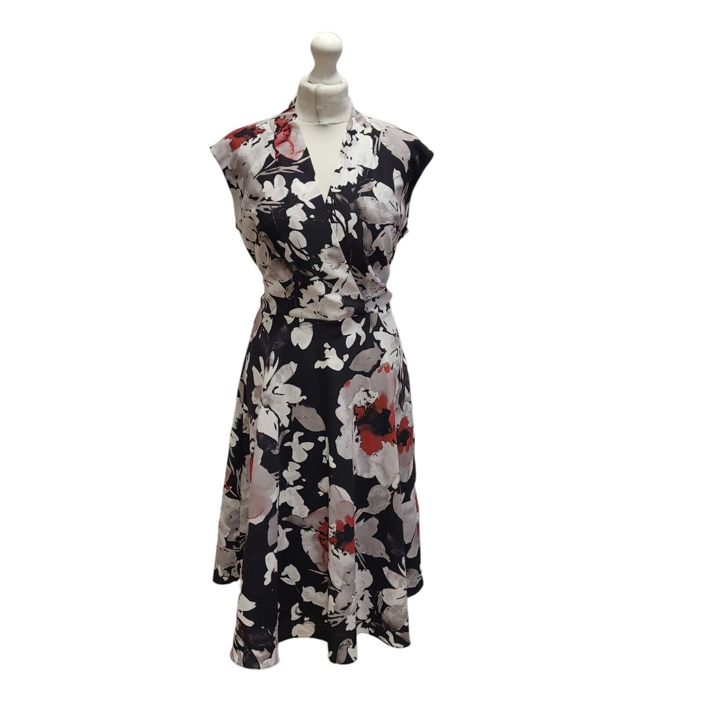 Hobbs Black Red Floral Sleeveless Fit & Flare Dress UK Women's 14 Bnwt BB338