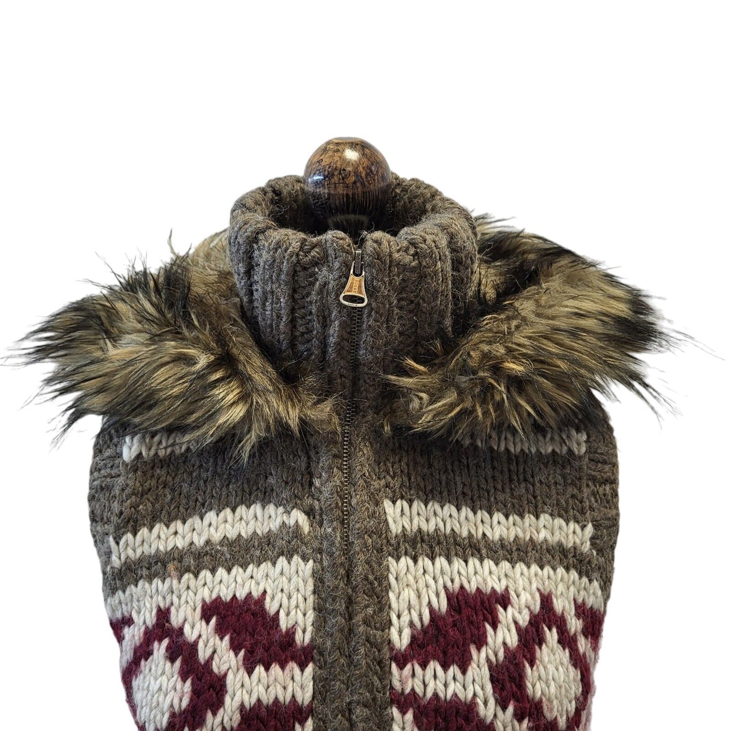 Superdry Gilet Full Zip Fur Trim Hooded Brown& Maroon Uk Women's Small G382