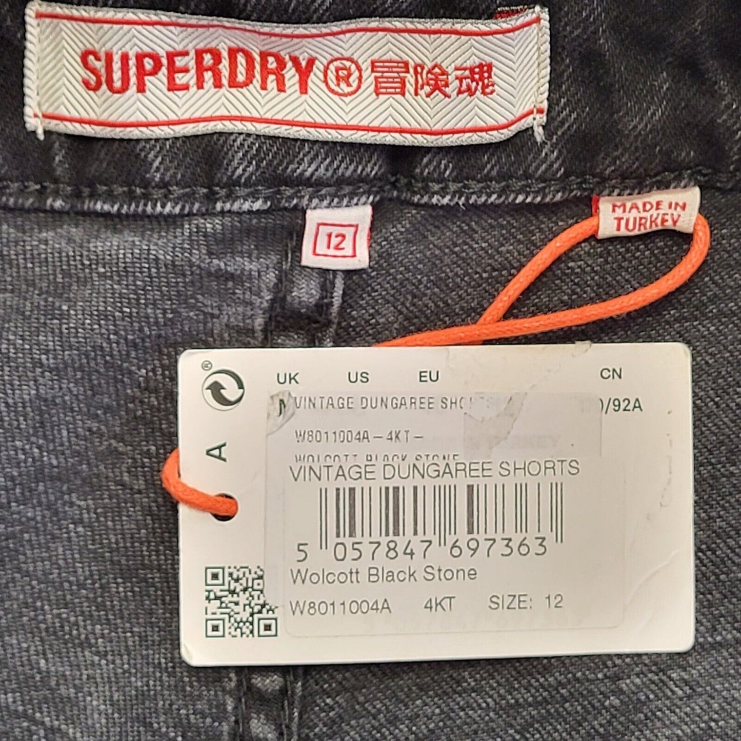 Superdry Wolcott Black Denim Dungaree Shorts Uk Women's 12 W30-32 G119